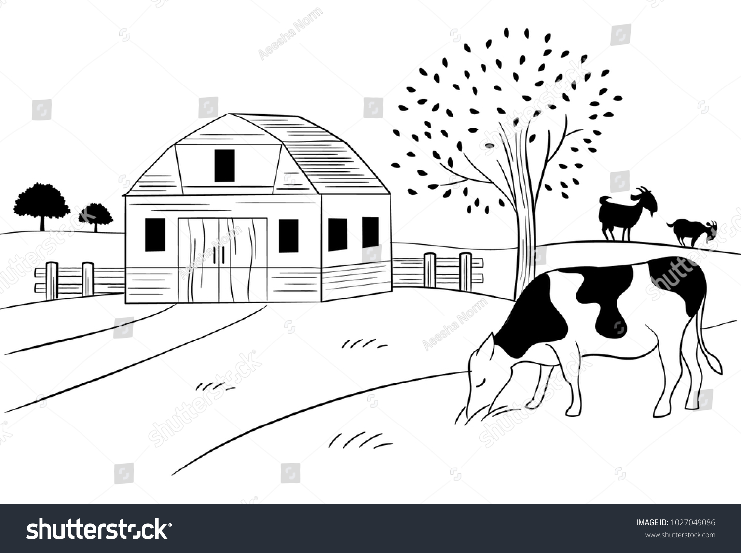 Farm Village Landscape Stock Vector (Royalty Free) 1027049086 ...