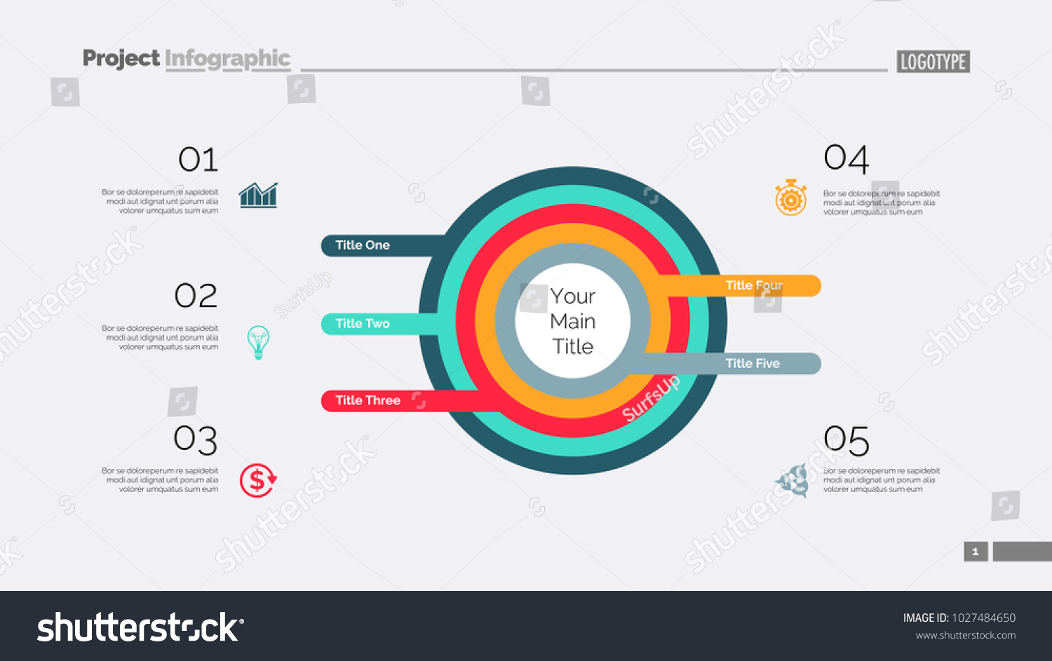 Five Concentric Circles Process Slide Template Stock Vector (Royalty ...