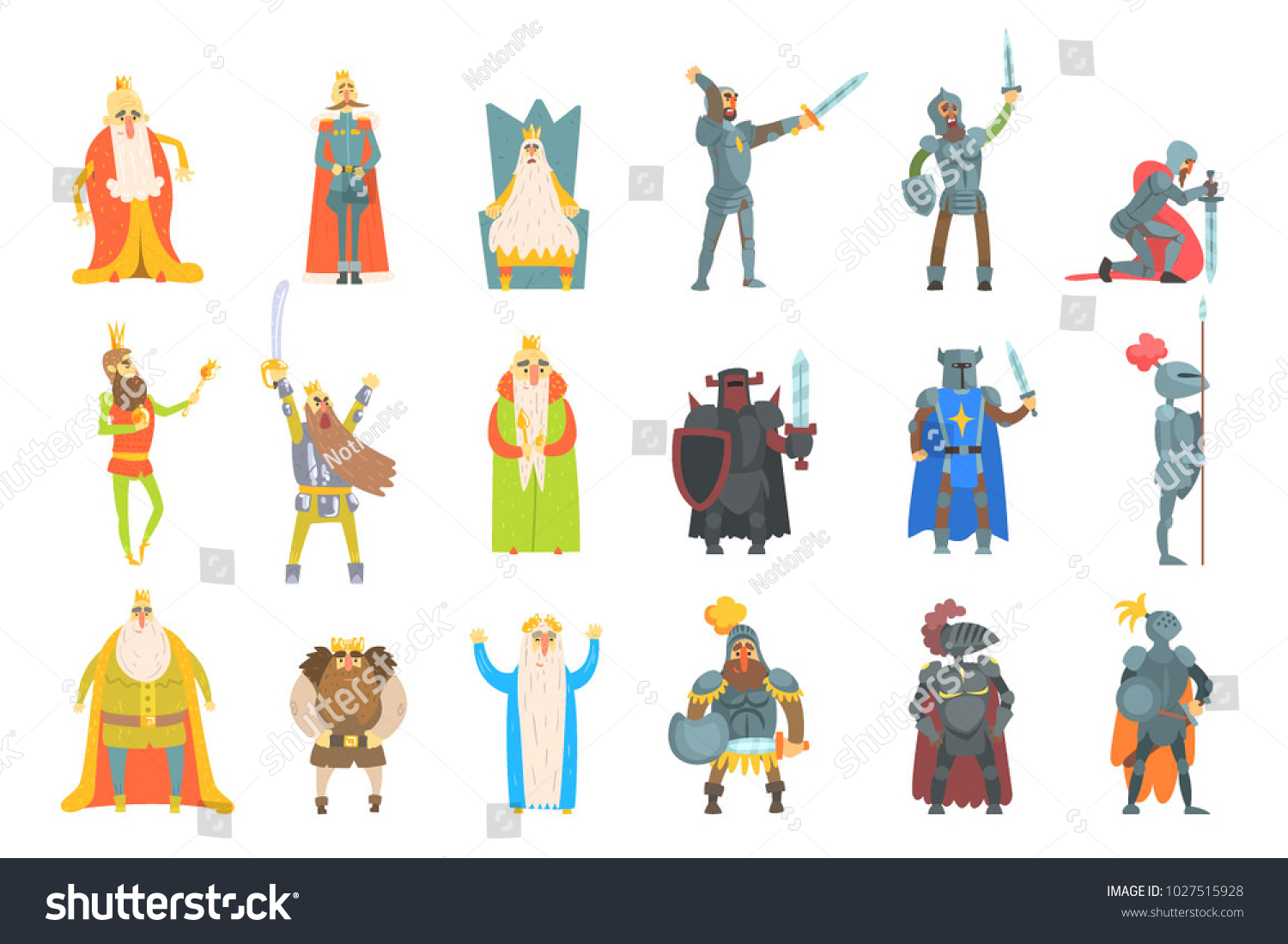 Fairytale Kings Set Cartoon Fun Illustrations Stock Vector (Royalty ...