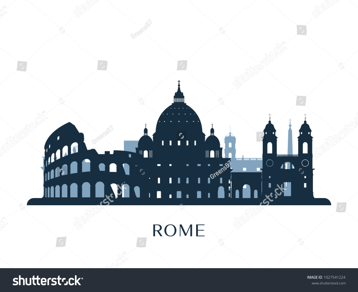 Rome Skyline Monochrome Silhouette Vector Illustration Stock Vector ...