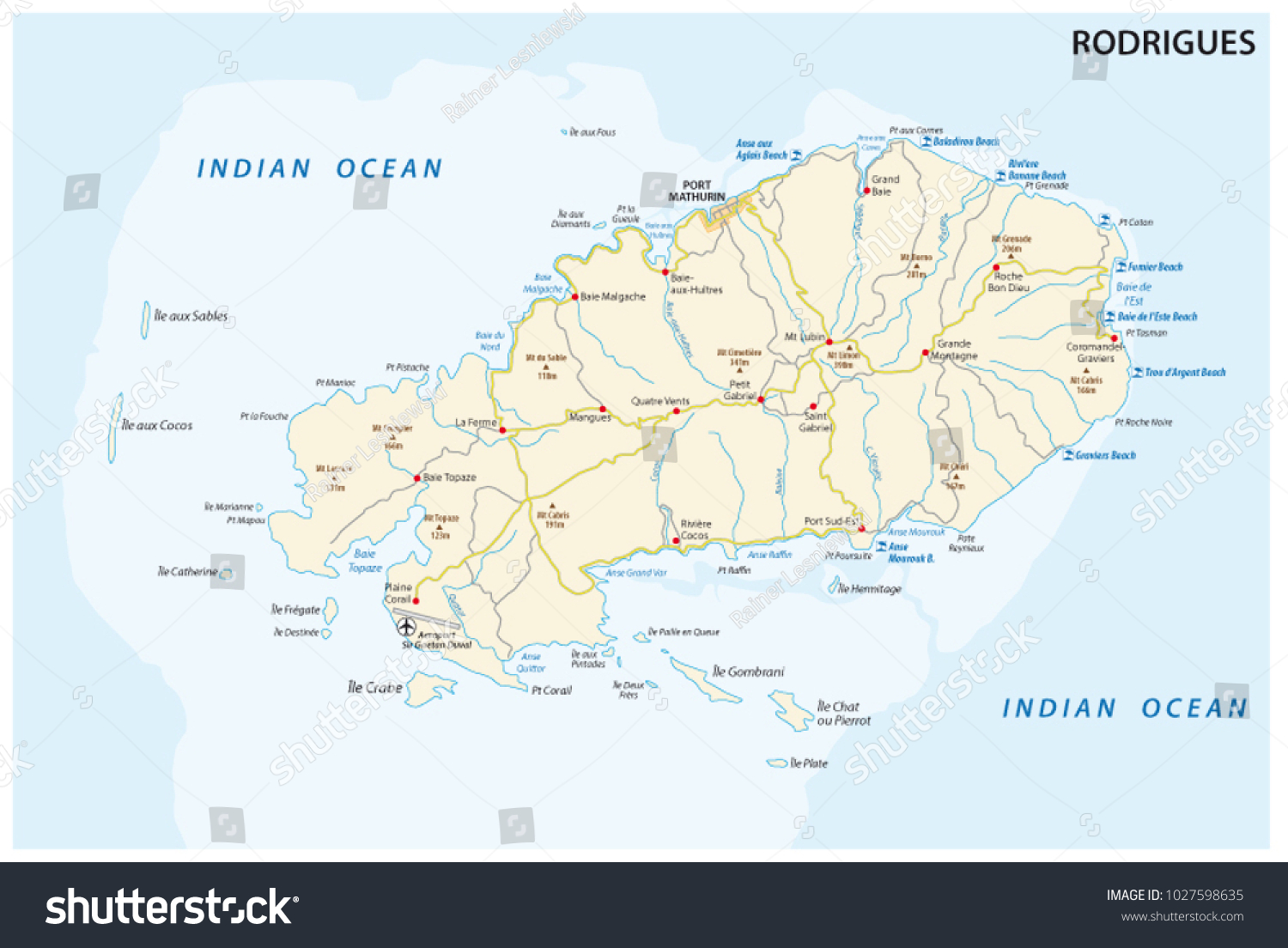 Rodrigues Island Road Beach Vector Map Stock Vector (Royalty Free ...