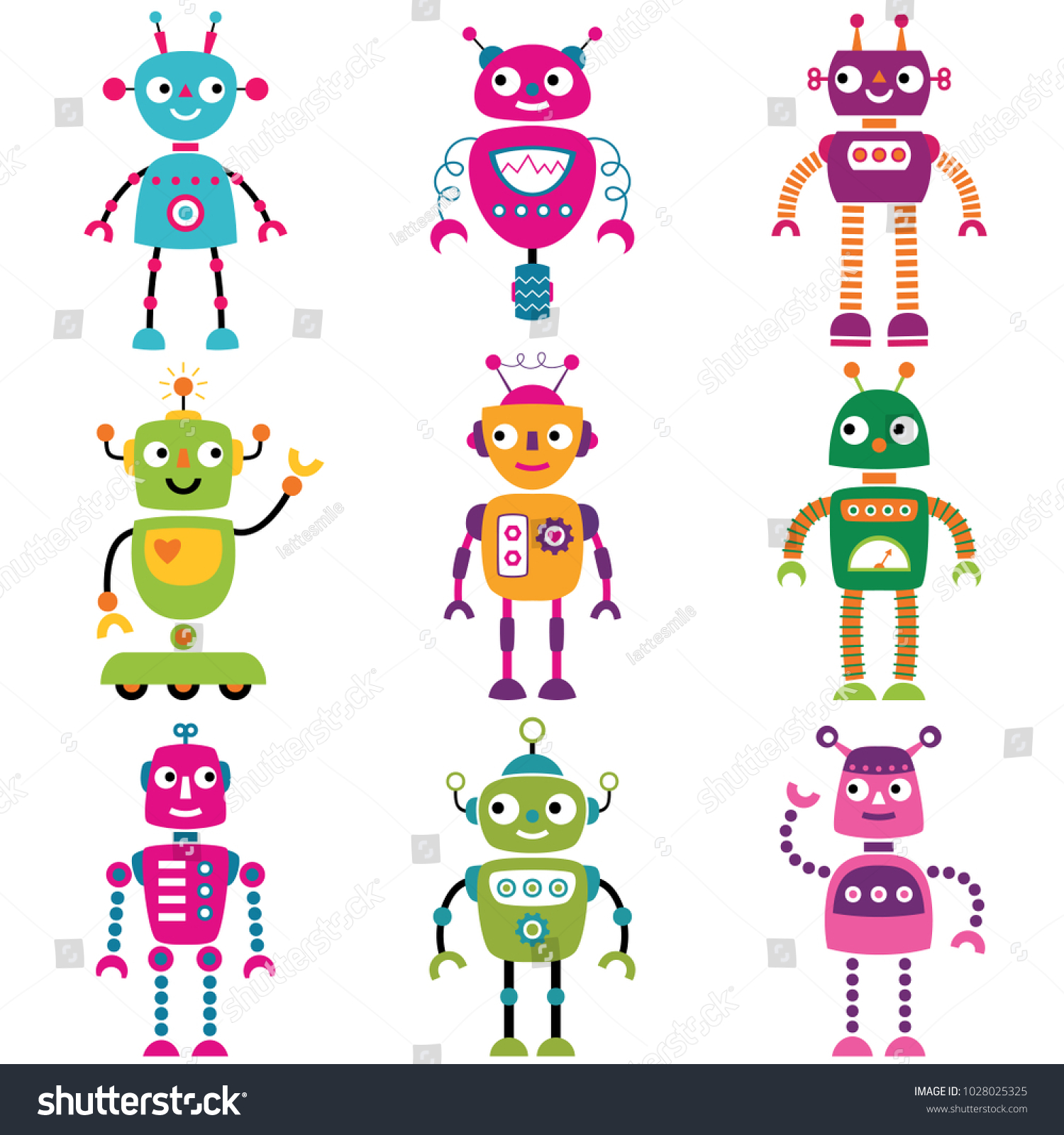 Robot Vector Characters Set Nine Stock Vector (Royalty Free) 1028025325 ...