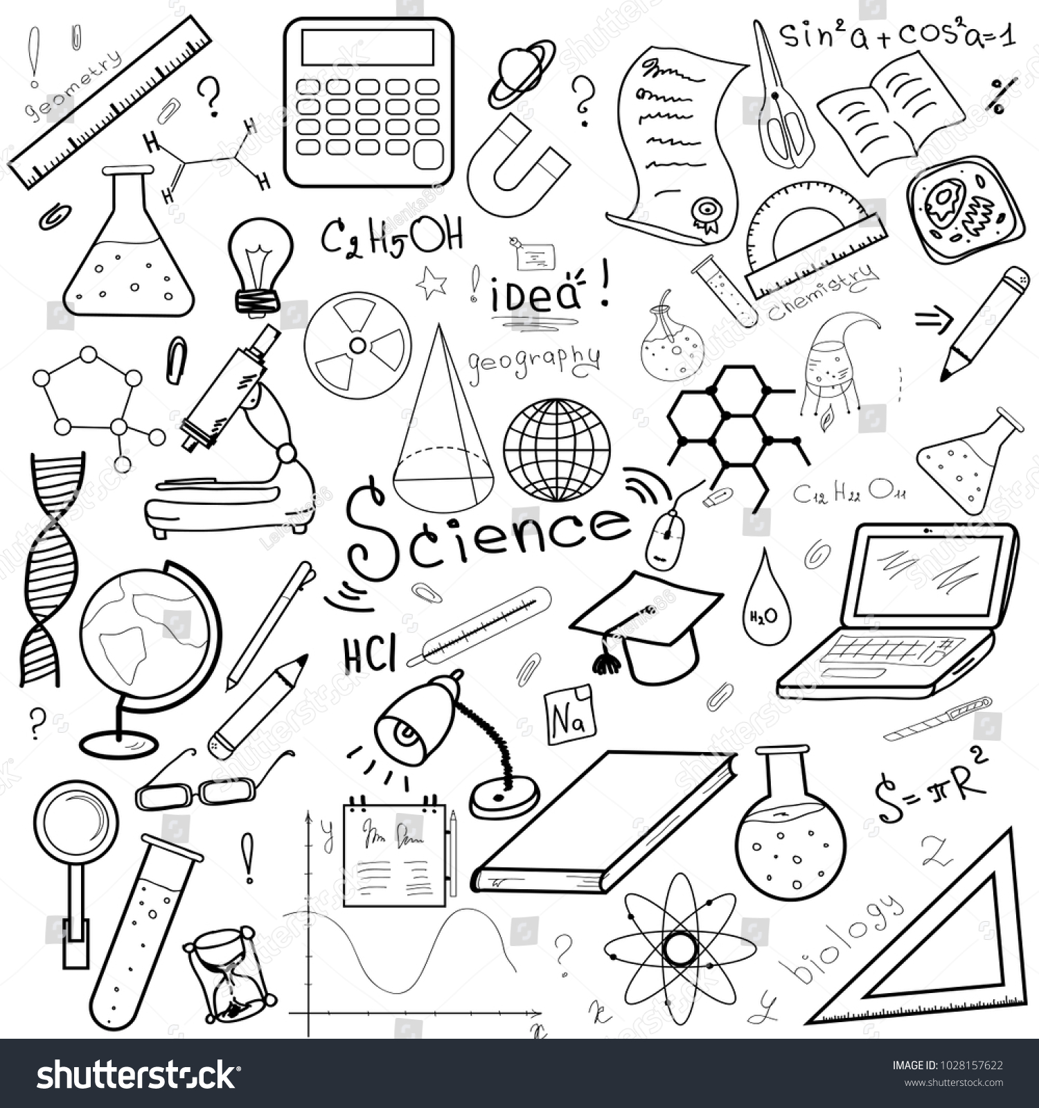 Set Doodles On Theme Science School Stock Vector (Royalty Free ...