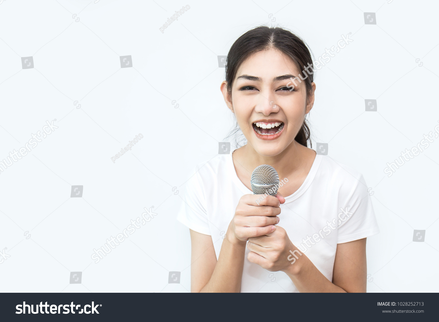 Pretty Asian Girl Microphone Her Hand Stock Photo 1028252713 | Shutterstock