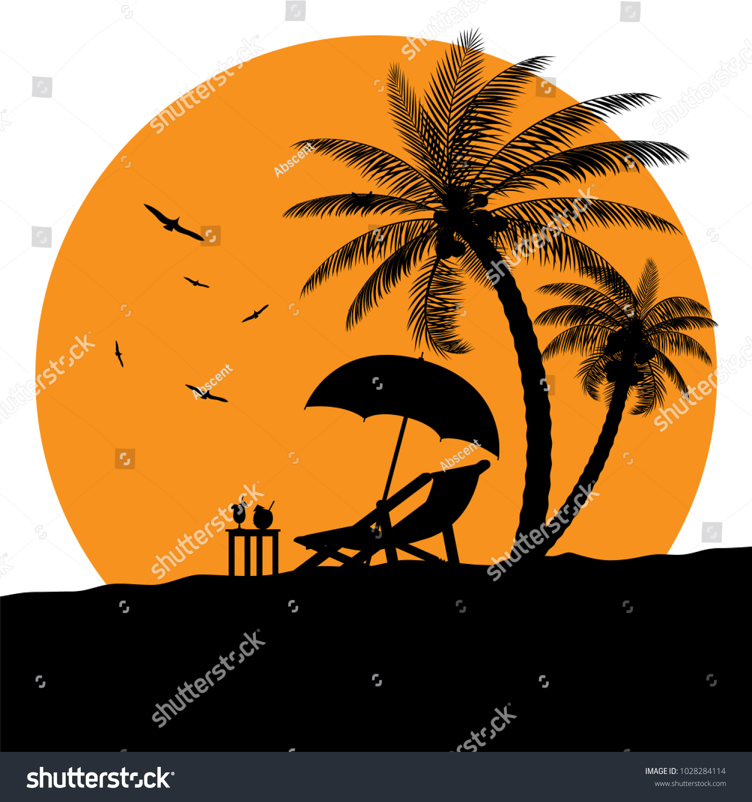 Silhouette Wooden Chaise Lounge Palm Tree Stock Vector (Royalty Free ...