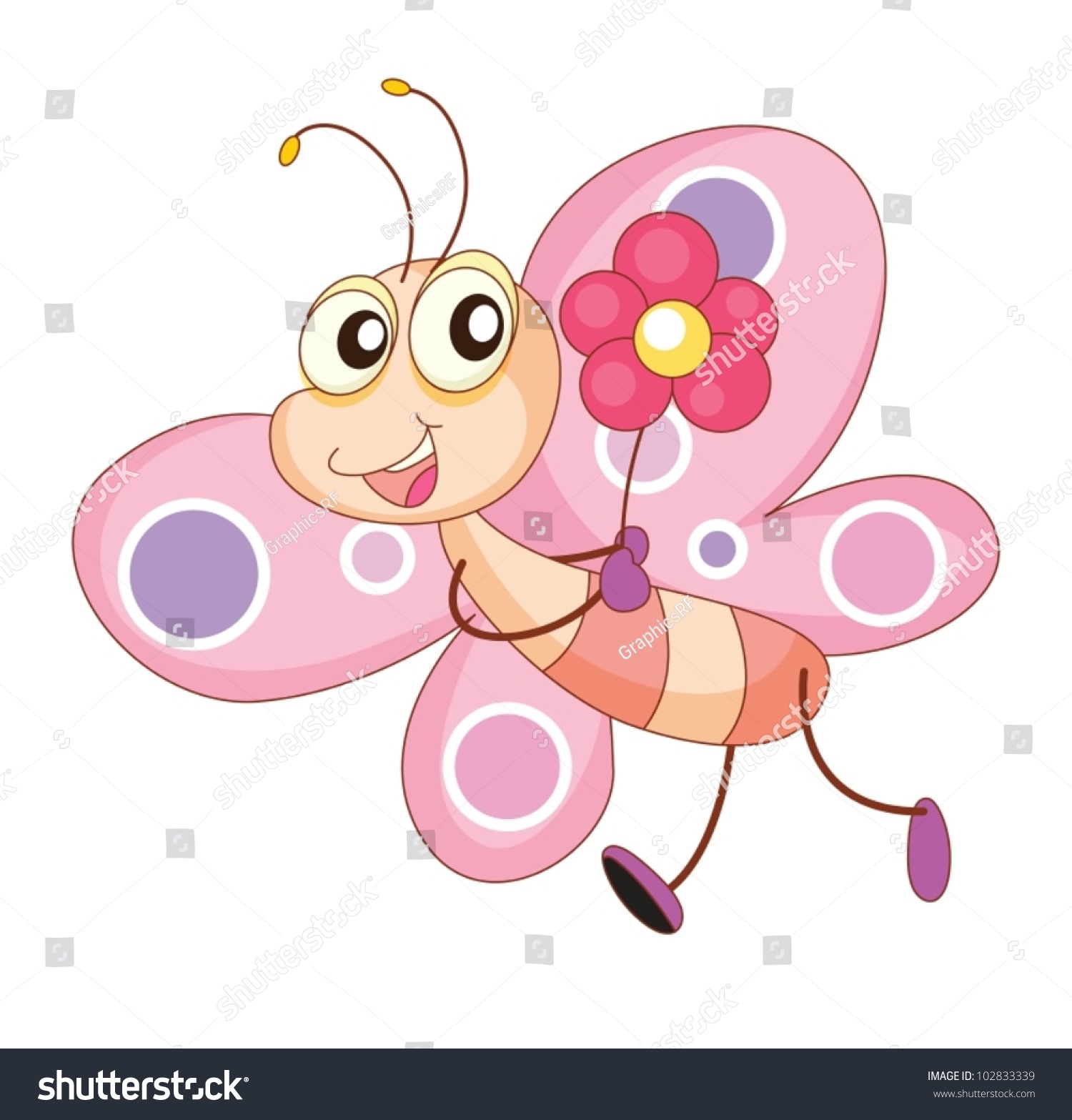 Illustration Comical Butterfly Stock Vector (Royalty Free) 102833339 ...