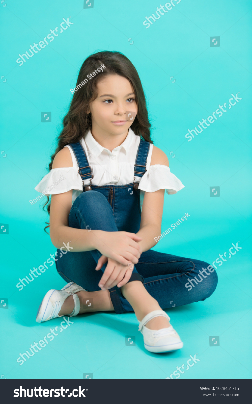 Child Model Jeans Overall Sit On Stock Photo 1028451715 | Shutterstock