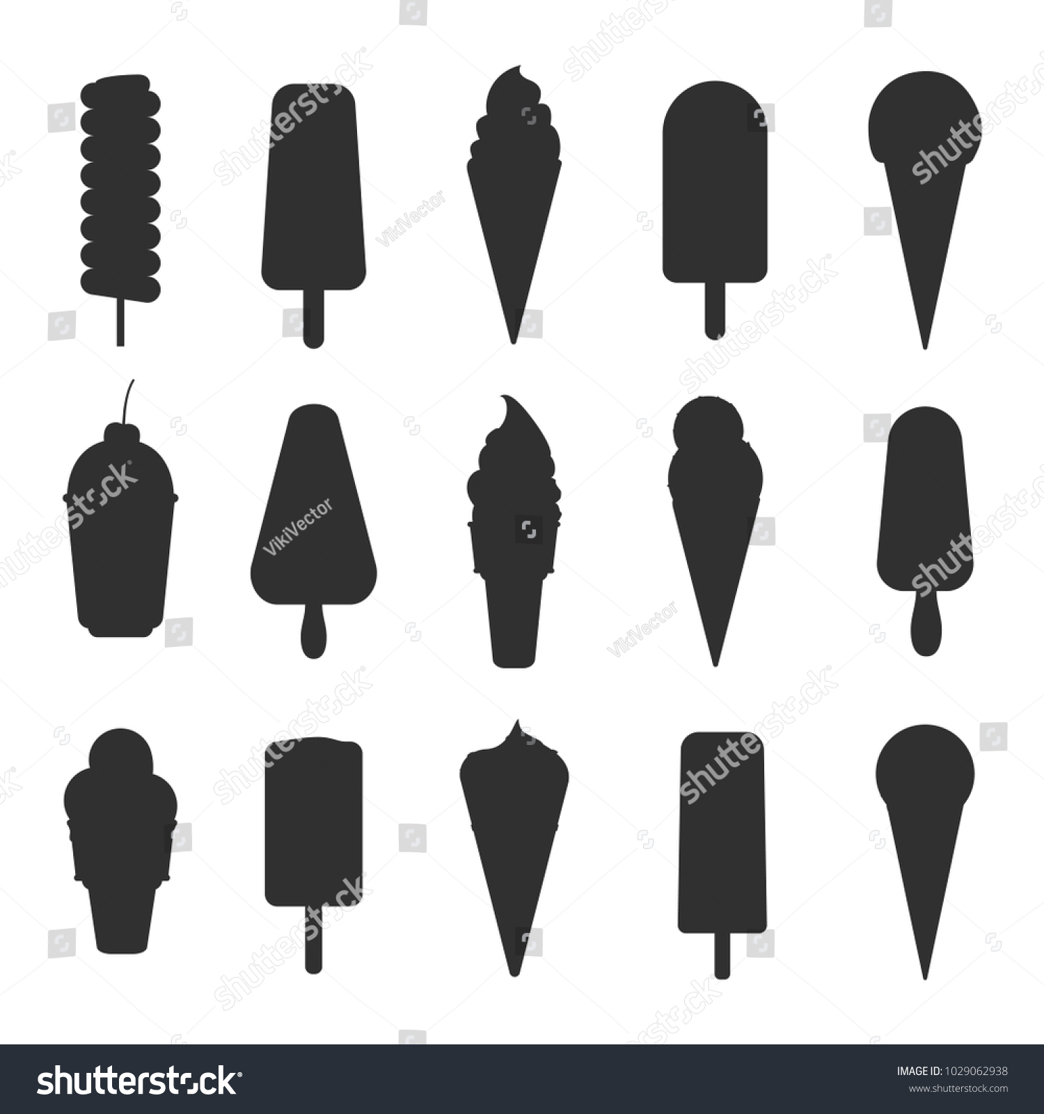Ice Cream Black Silhouettes Sweet Frozen Stock Vector (Royalty Free ...