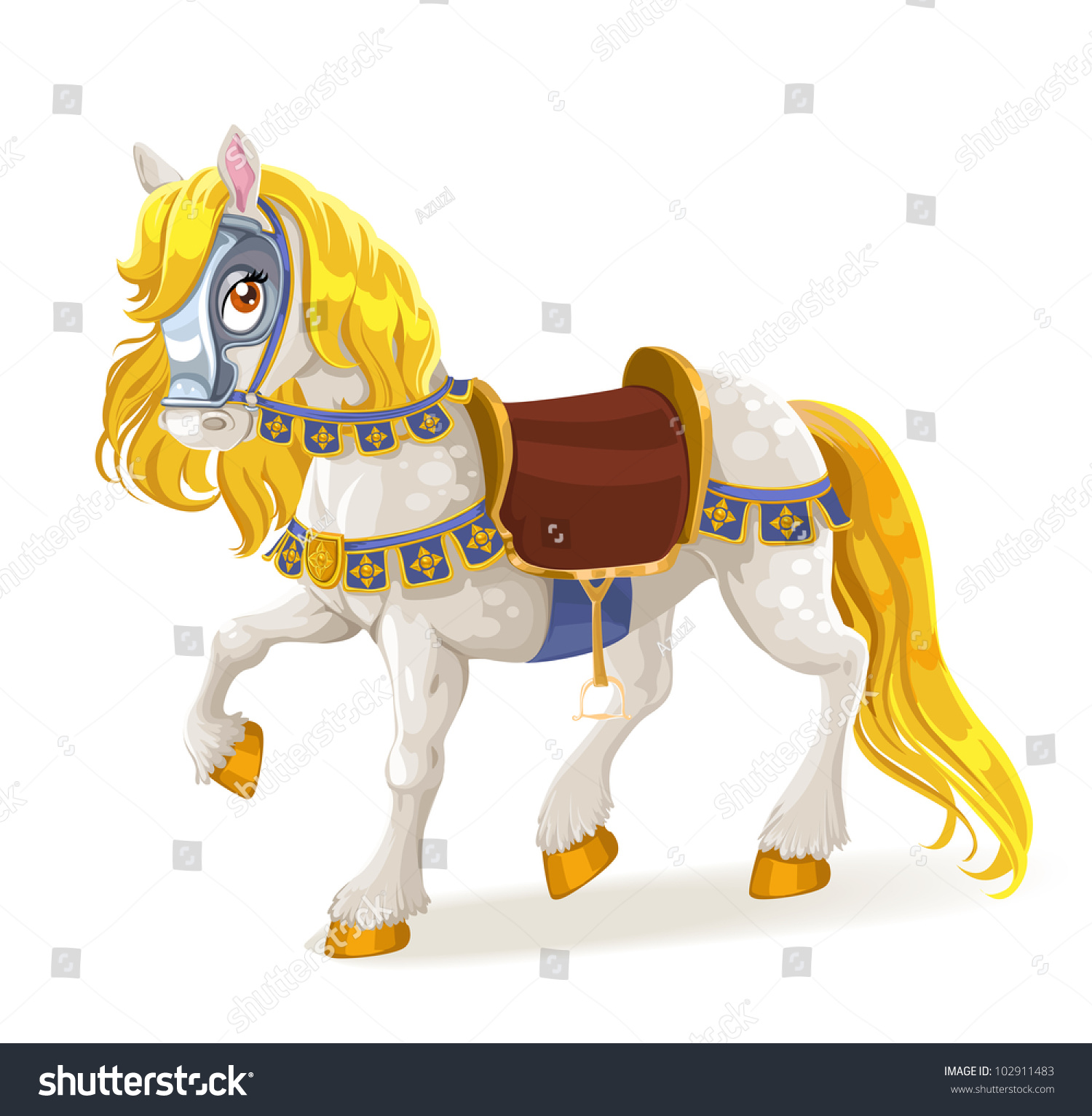 Конь златогривый на белом фоне