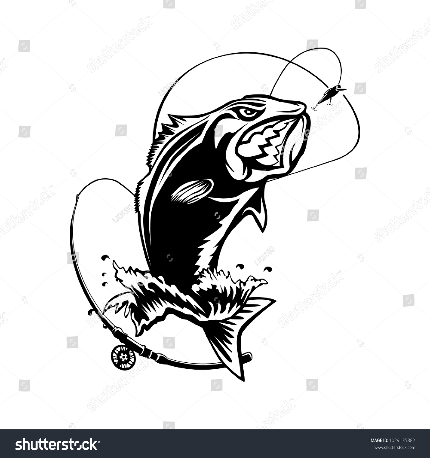 Fishing Logo Bass Fish Rod Lure Stock Vector (Royalty Free) 1029135382 ...