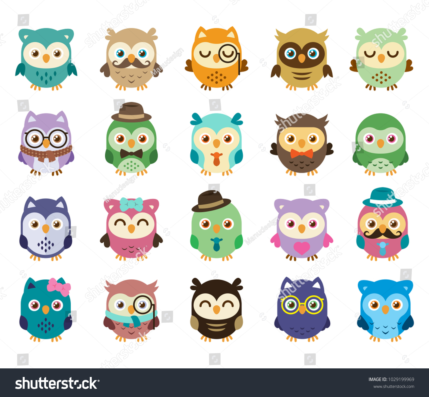 20 Cute Sweet Owls Simple Edit Stock Vector (Royalty Free) 1029199969 ...