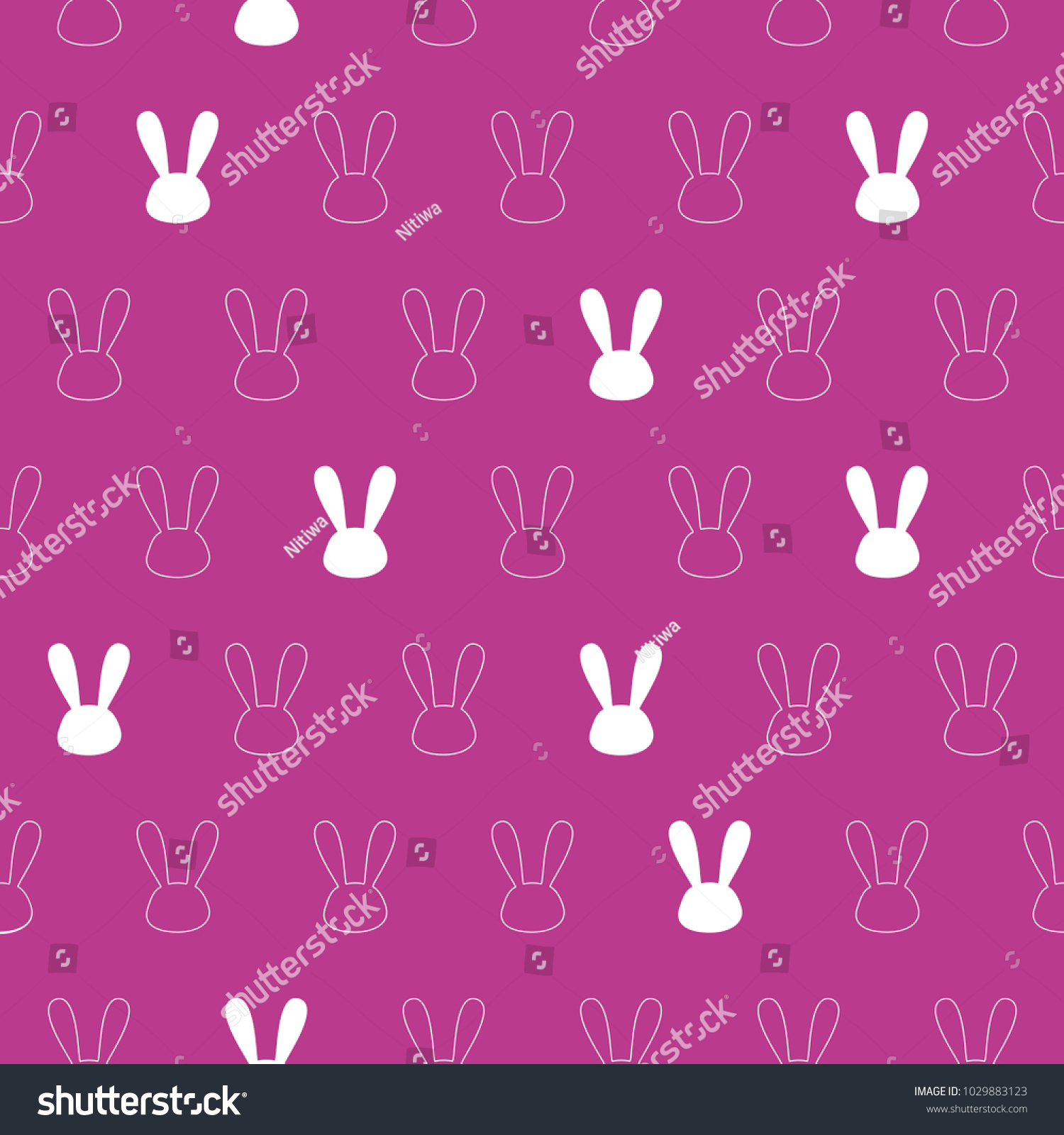 Cute White Rabbit On Pink Seamless Stock Vector (Royalty Free ...