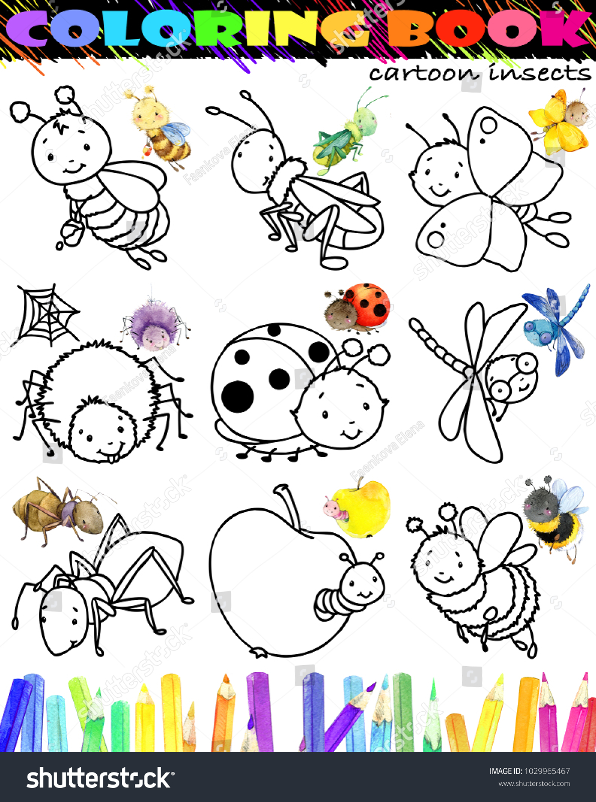 Coloring Book Cartoon Insect Set Cartoon Stock Illustration 1029965467 ...