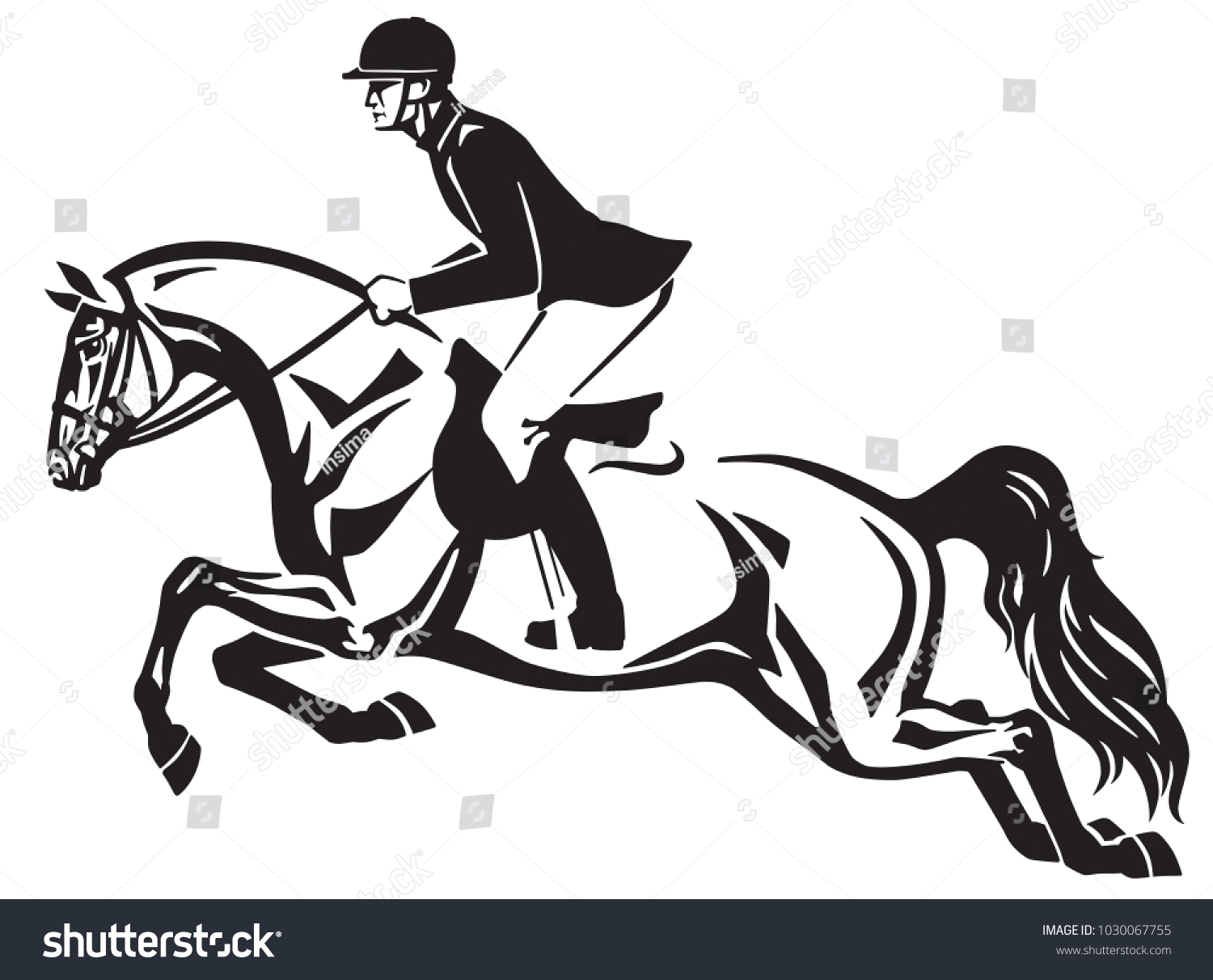 Силуэт прыгающей лошади с всадником