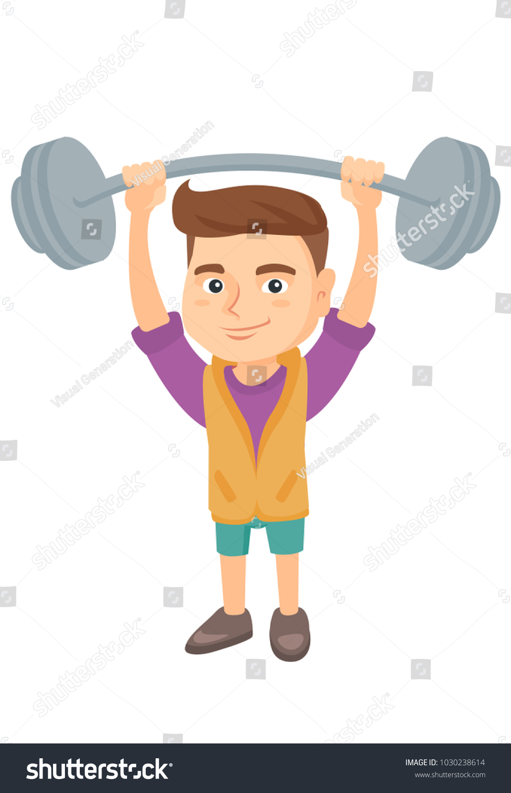 Strong Caucasian Child Lifting Heavy Weight Stock Vector (royalty Free 