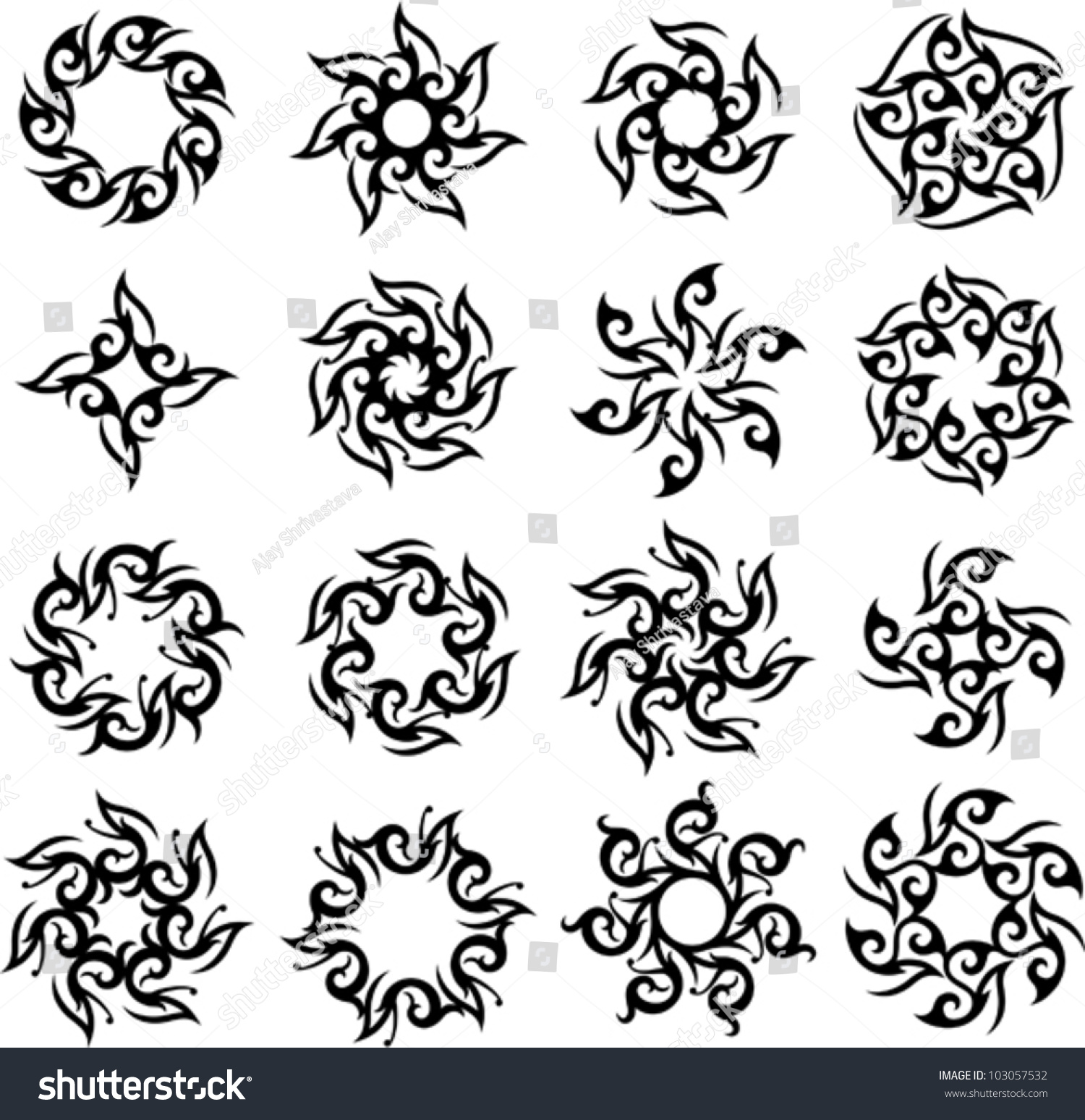 Tattoo Sun Flame Circular Stock Vector (Royalty Free) 103057532 ...