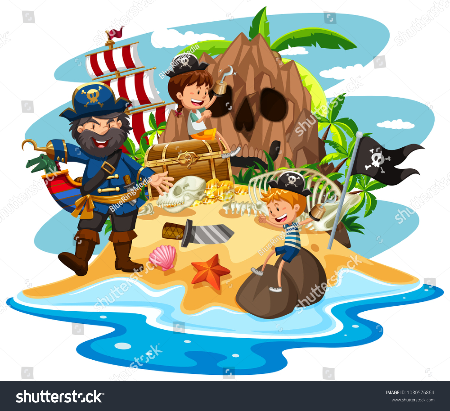 Ocean Scene Pirate Children On Treasure Stock Vector (Royalty Free ...