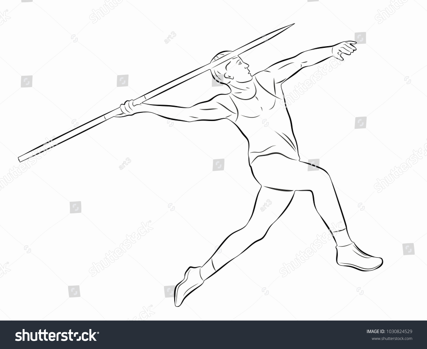 Isolated Illustration Javelin Thrower Black White Stock Vector (royalty 