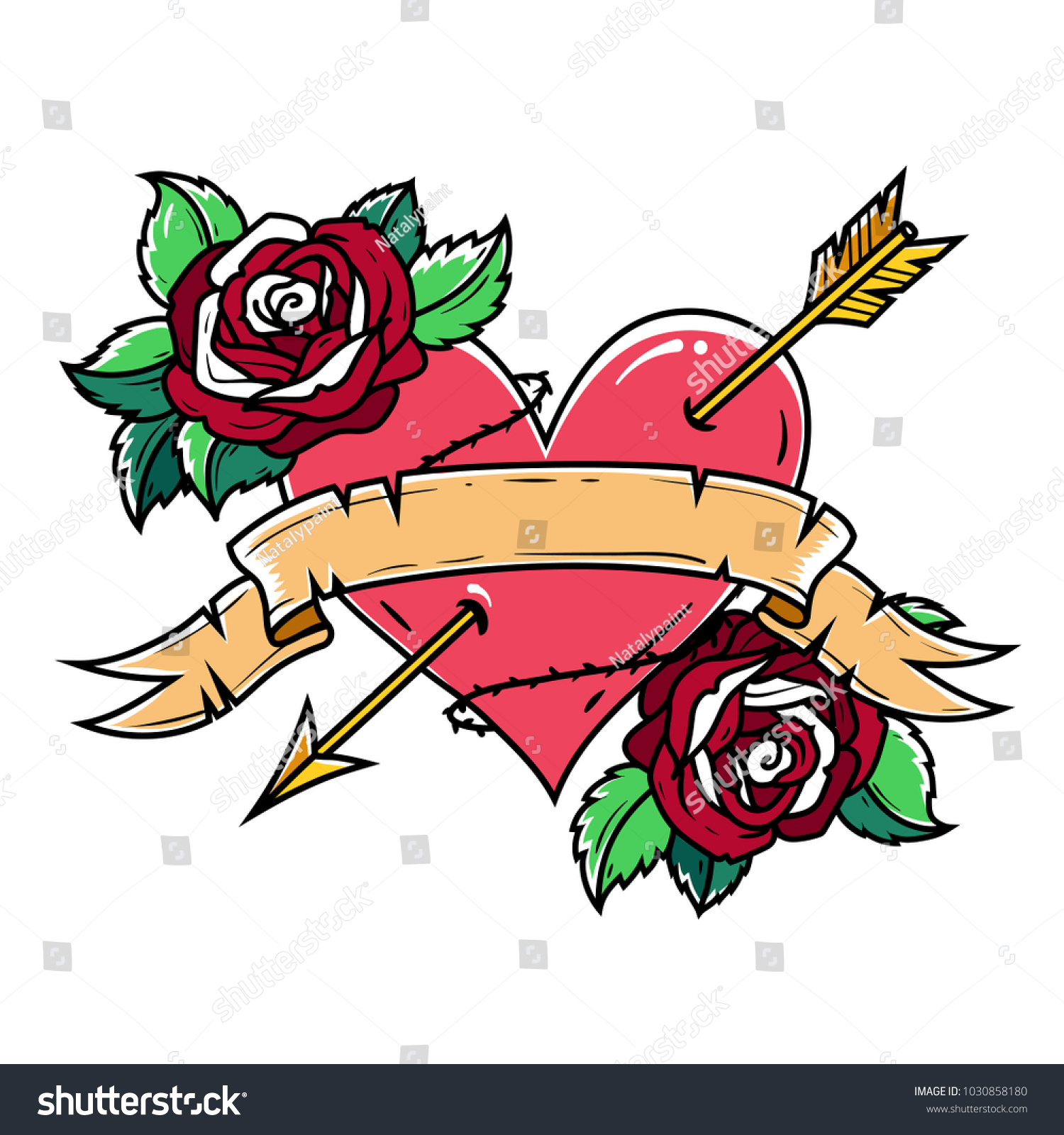 Tattoo Red Heart Pierced By Arrow Stock Vector (Royalty Free ...