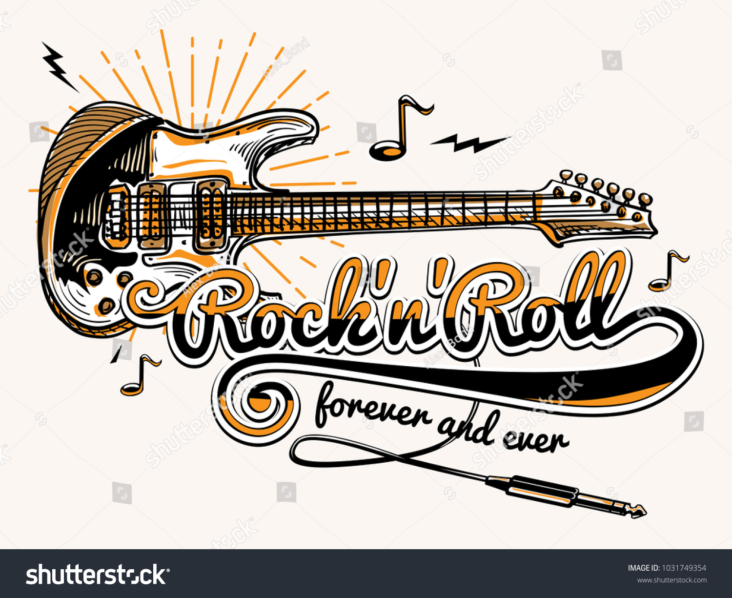 Rock Roll Guitar Music Design Stock Vector (Royalty Free) 1031749354 ...