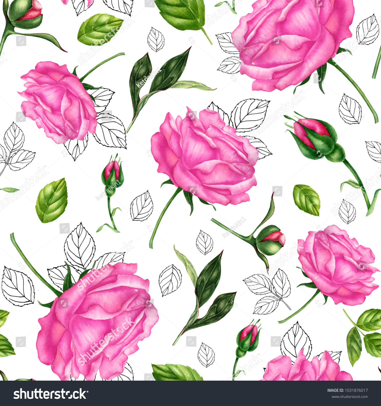Handwork Watercolor Illustration Seamless Pattern Roses Stock Photo ...