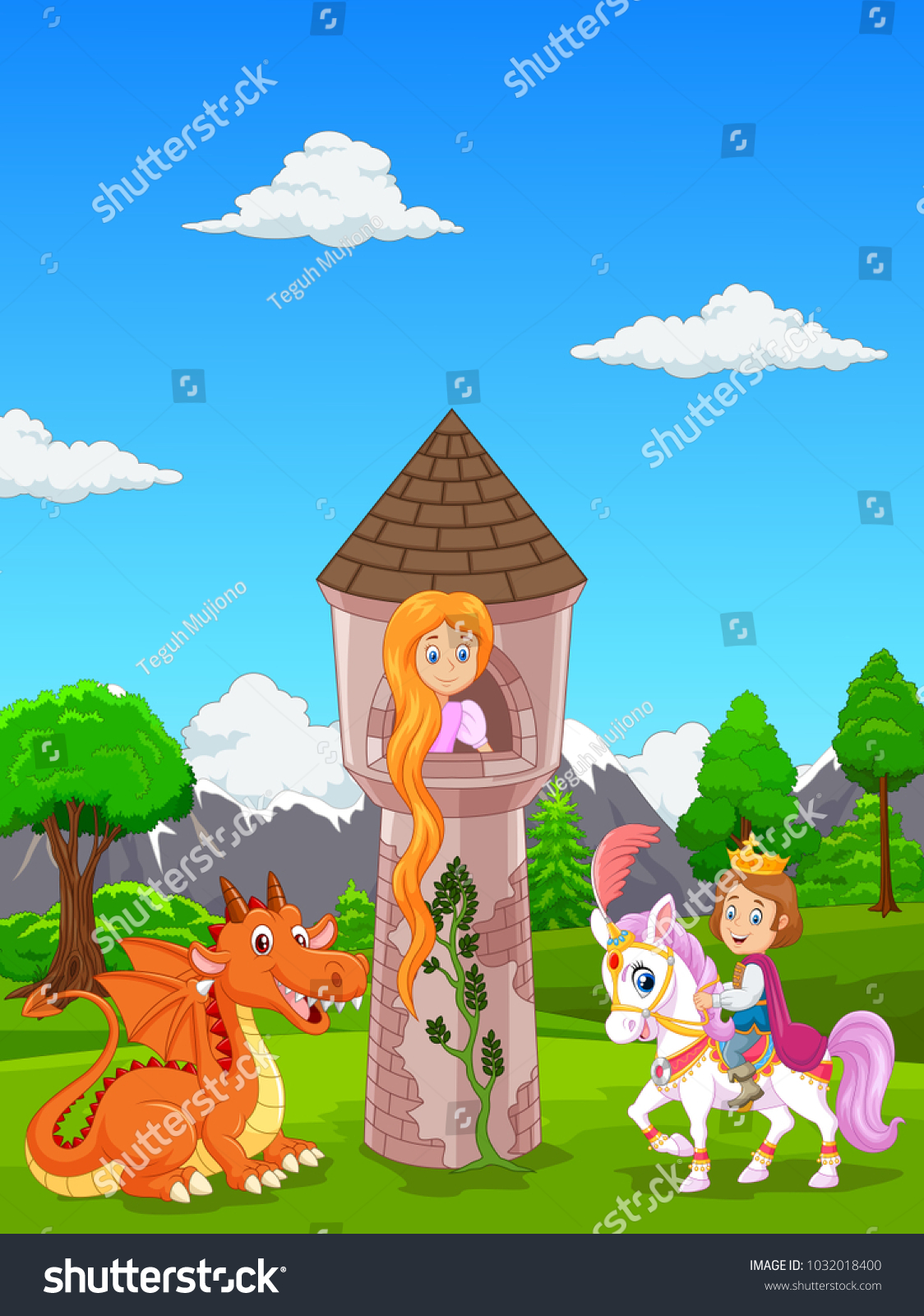 Beautiful Princess Long Hair Castle Prince Stock Vector Royalty Free