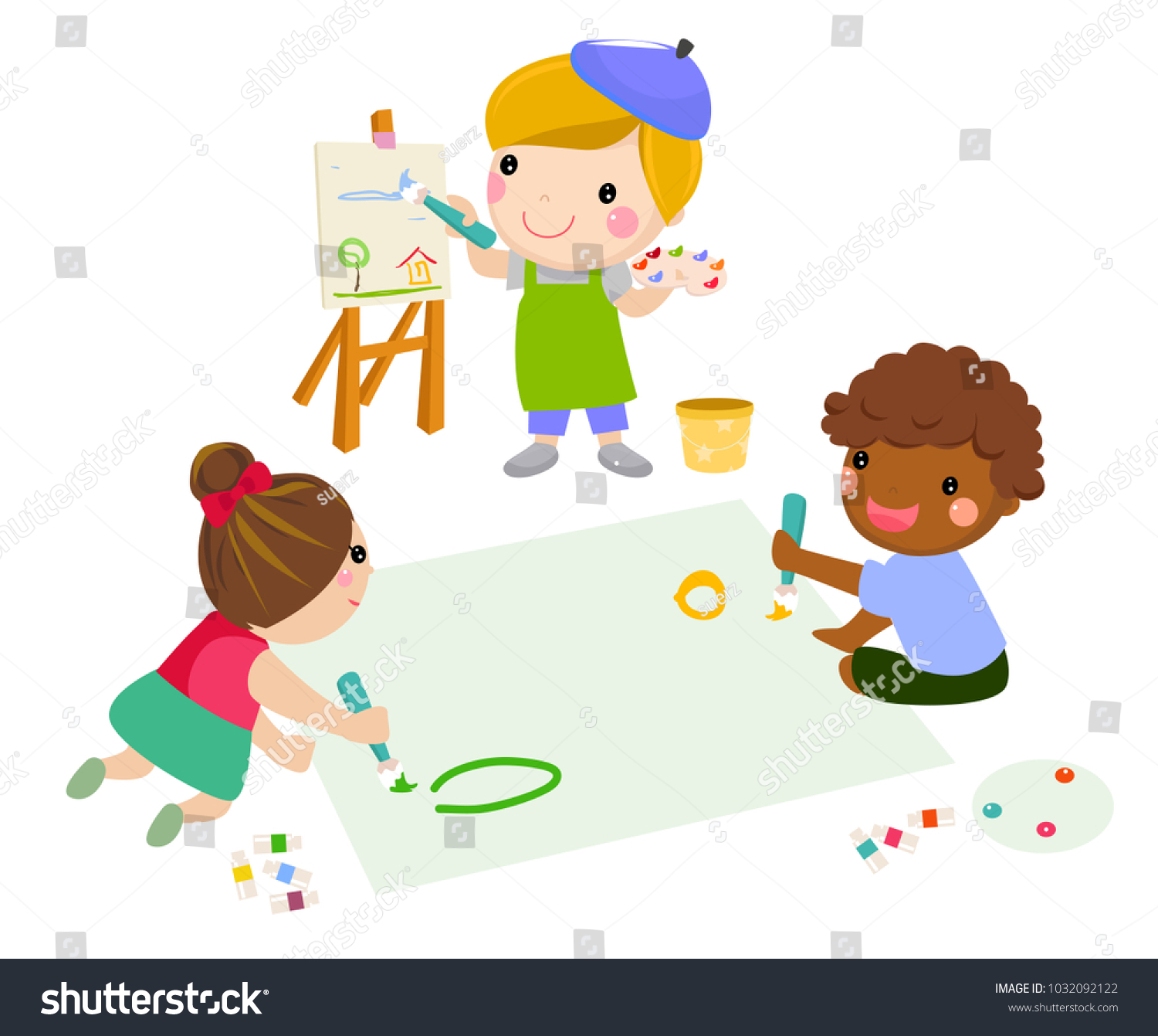 Three Children Drawing Stock Vector (Royalty Free) 1032092122 ...