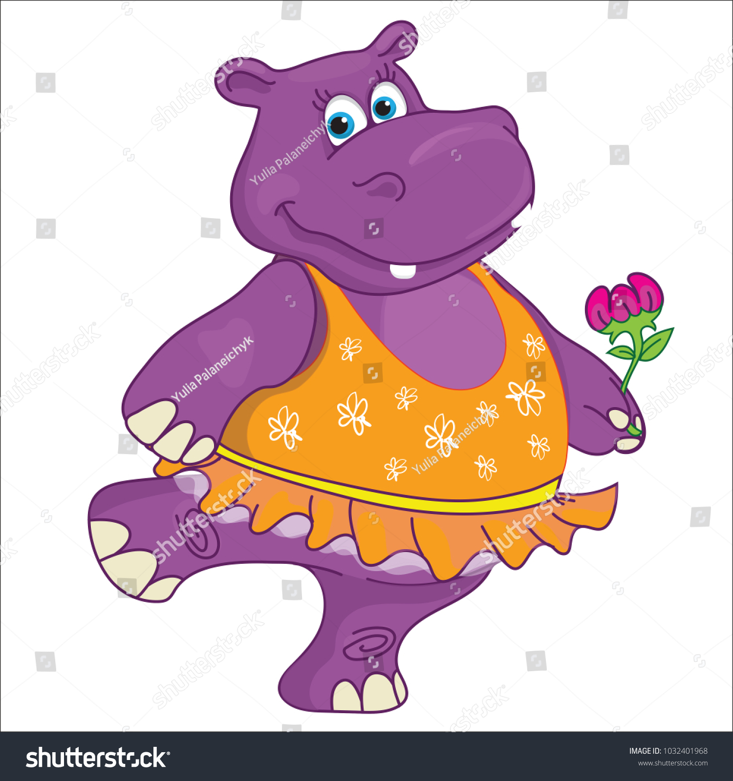 hippopotame clipart flowers