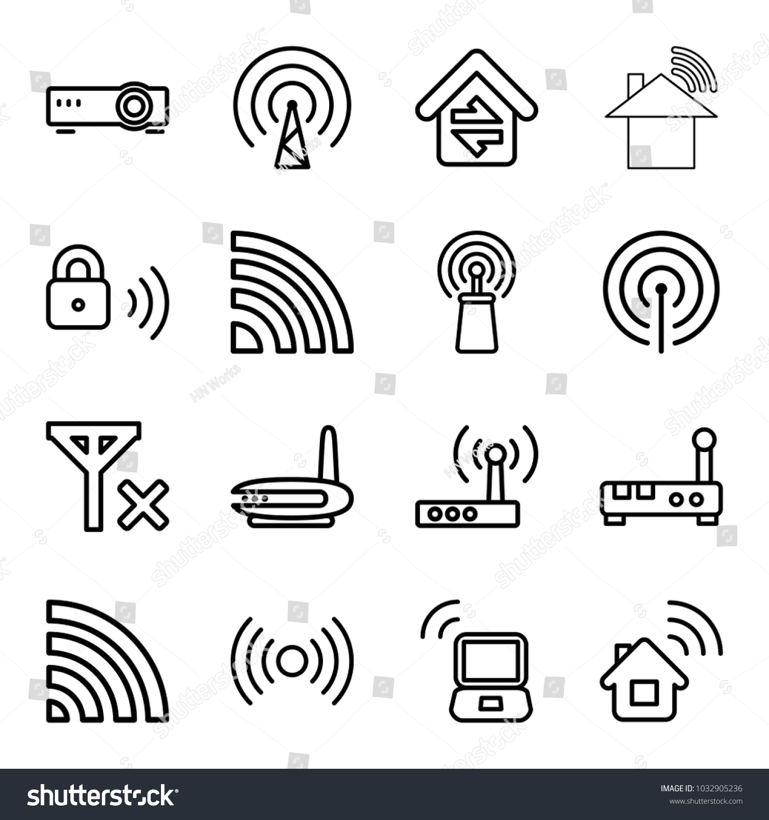 Wifi Icons Set 16 Editable Outline Stock Vector (Royalty Free ...