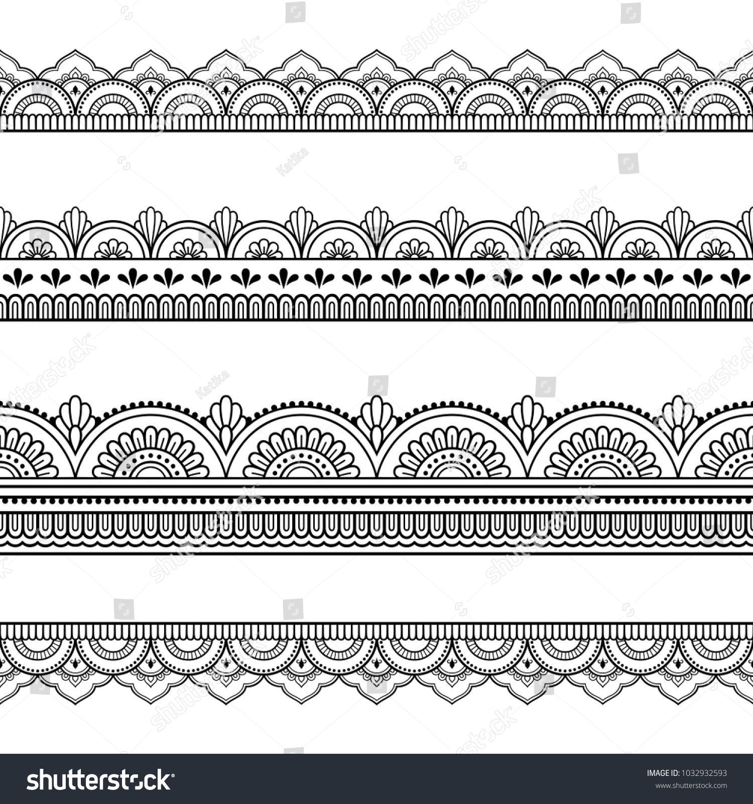 Set Seamless Borders Design Application Henna Stock Vector (Royalty ...