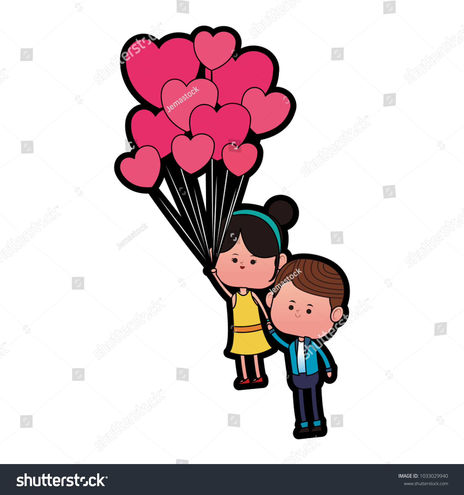 Cute Couple Flying Balloons Cartoon Stock Vector (Royalty Free ...