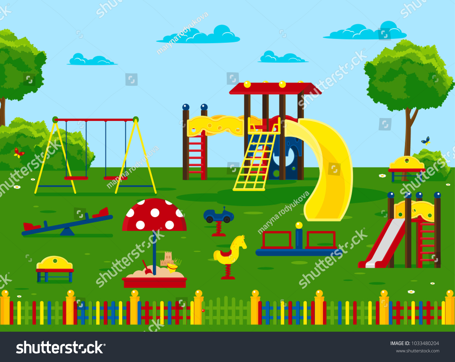 Playground Swings Slides Sandbox Carousel Rocking Stock Vector (Royalty ...