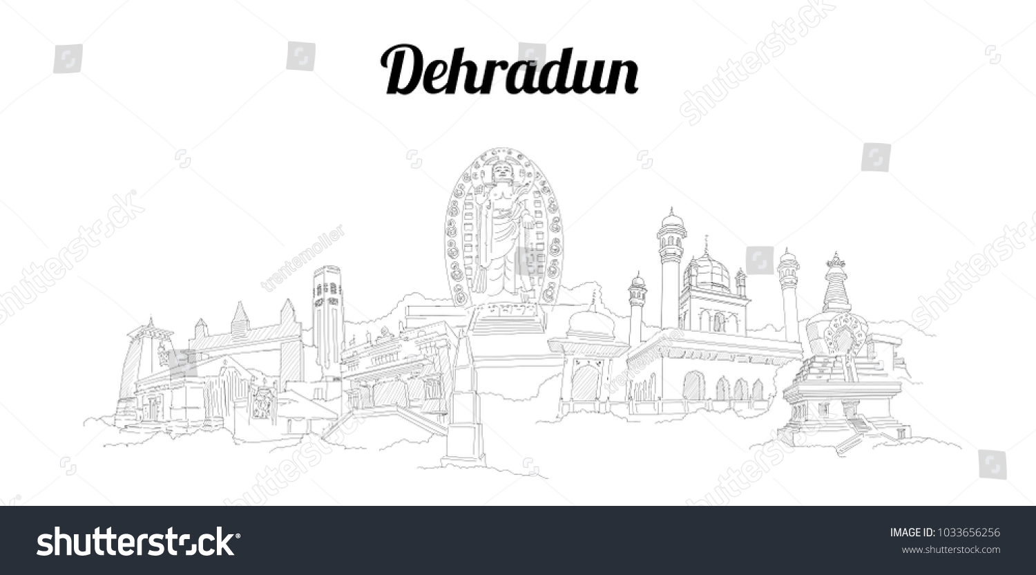 Dehradun City Vector Panoramic Hand Drawing Stock Vector (Royalty Free ...