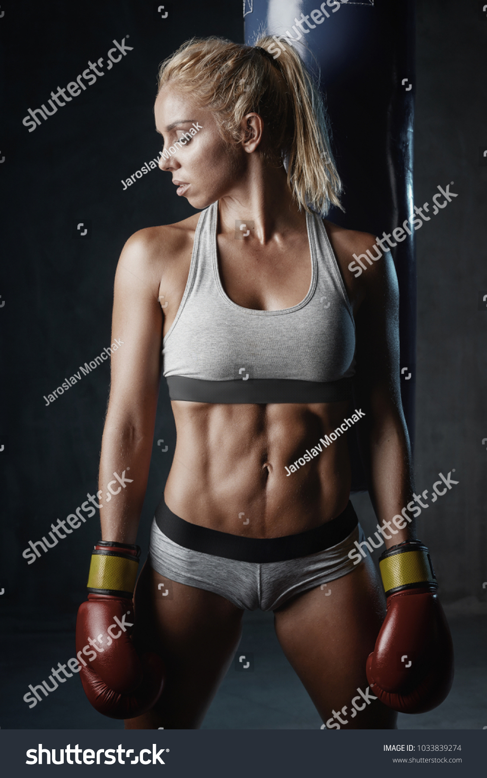 Portrait Sexy Blonde Boxer Woman Red