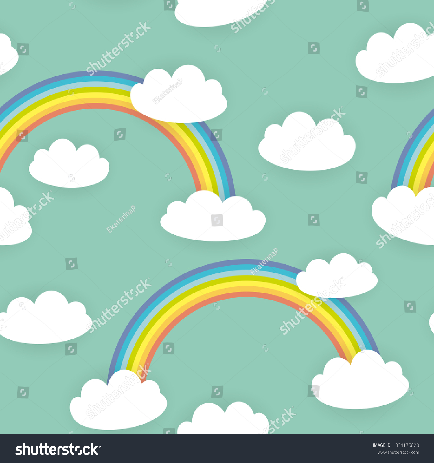 Kawaii White Clouds Rainbow Seamless Pattern Stock Vector (Royalty Free ...