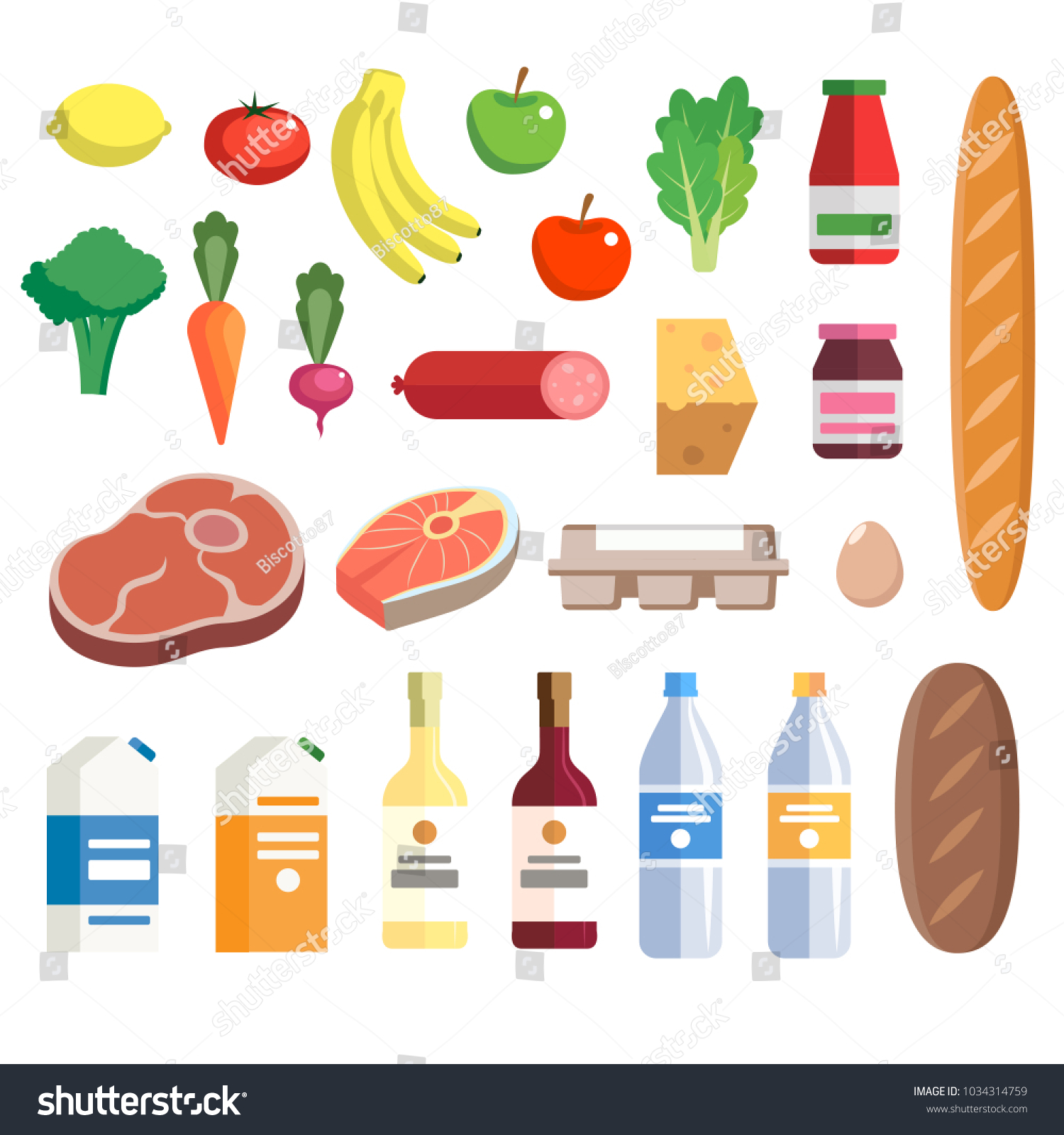 Fresh Food Grocery Set Illustration Flat Stock Illustration 1034314759 ...