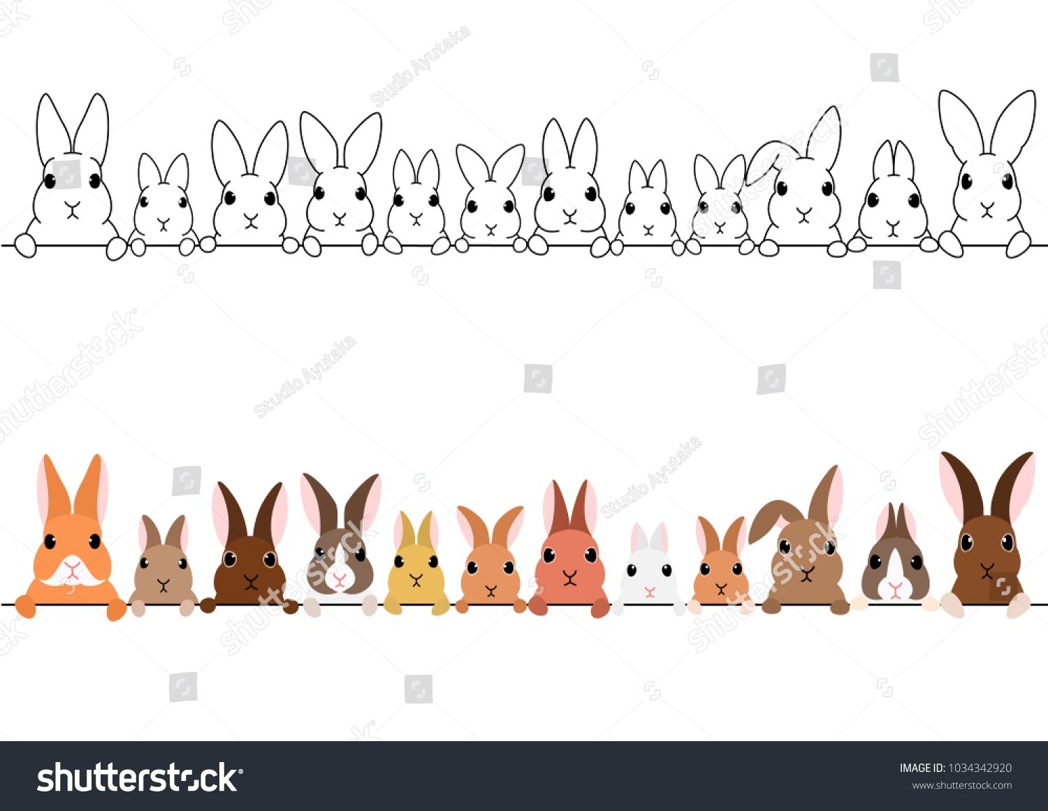 Rabbits Border Set Stock Vector (Royalty Free) 1034342920 | Shutterstock