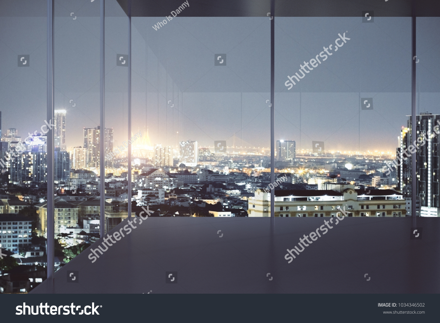 Modern Empty Office Interior Panoramic Night Stock Illustration ...