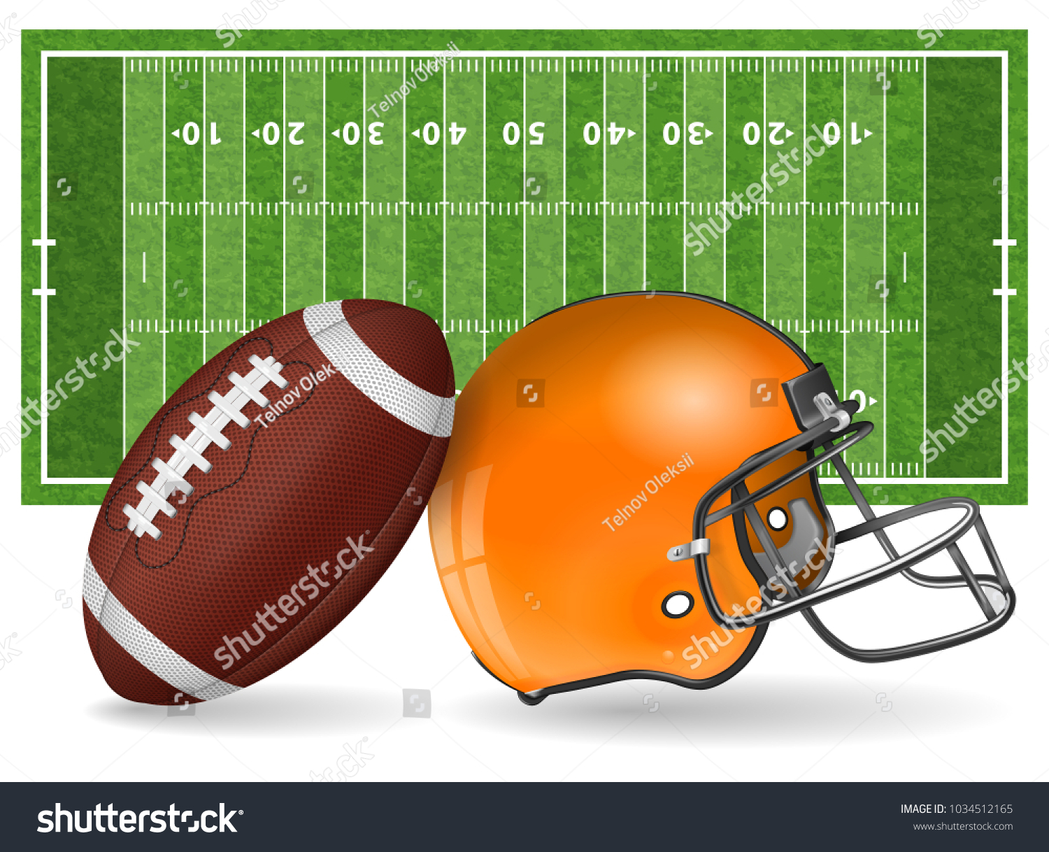 American Football Field Realistic Ball Helmet Stock Vector (Royalty ...