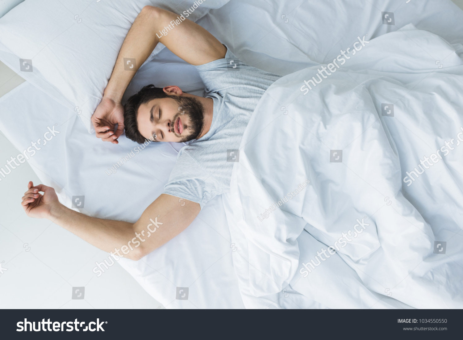 Top View Handsome Man Sleeping On Stock Photo 1034550550 Shutterstock