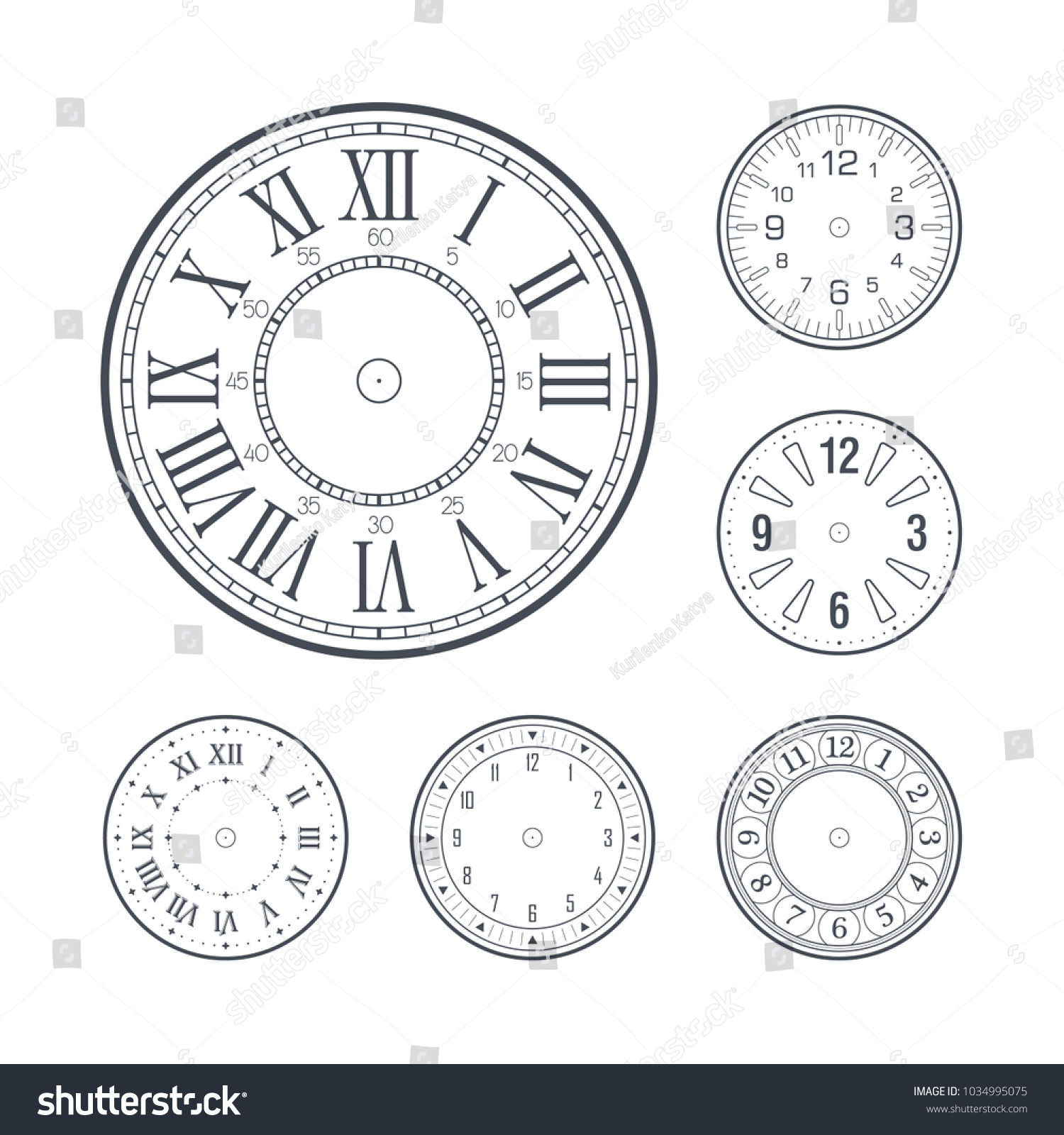 Clock Face Set Roman Modern Numerals Stock Vector (Royalty Free ...