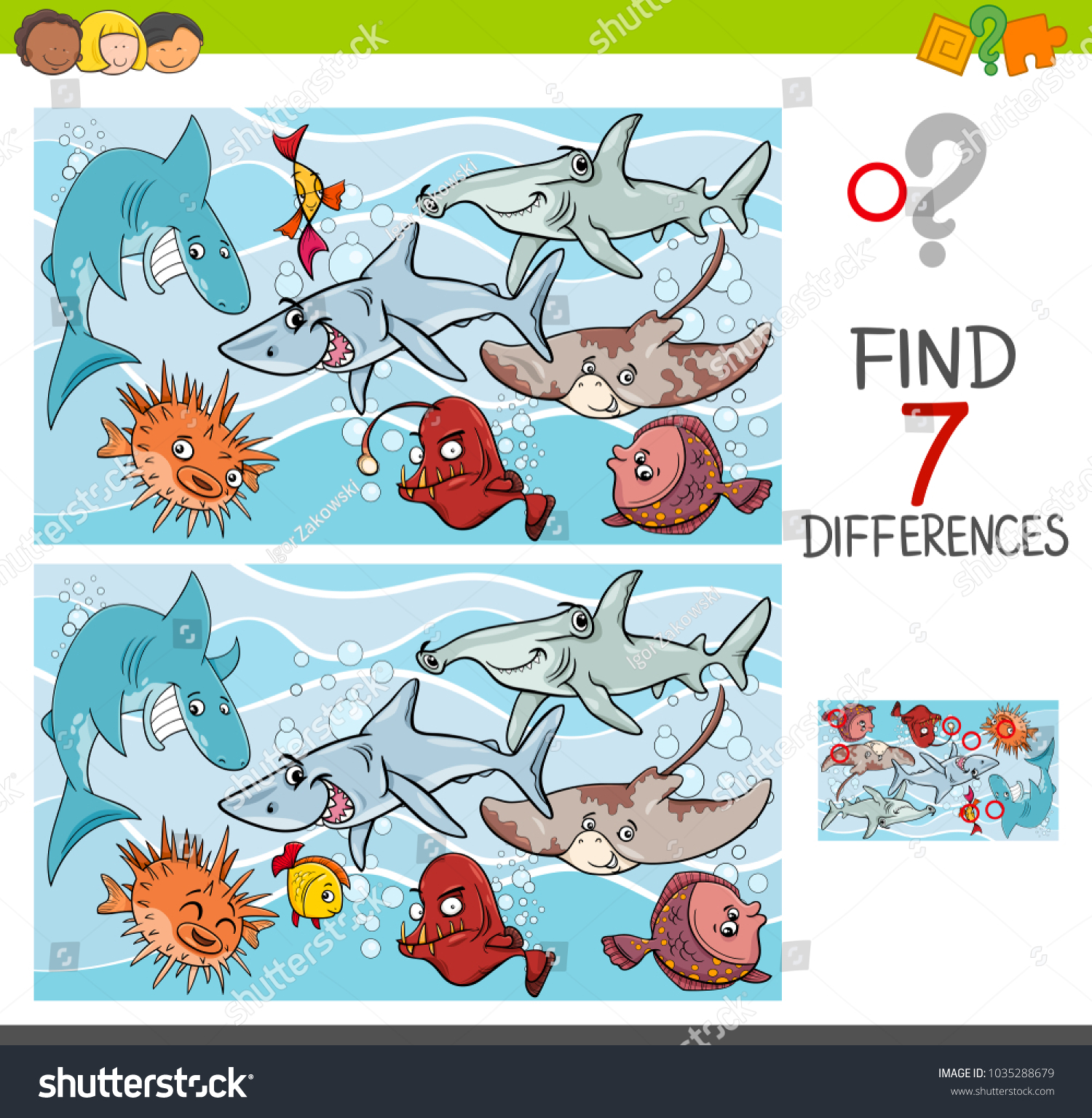 Cartoon Illustration Finding Seven Differences Between Stock Vector ...