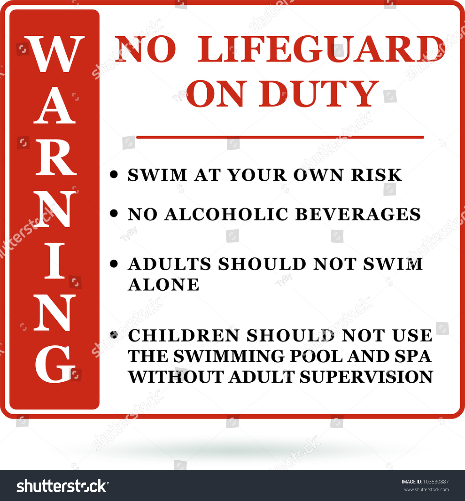 Warning No Lifeguard On Duty Sign Stock Vector (Royalty Free) 103530887 ...