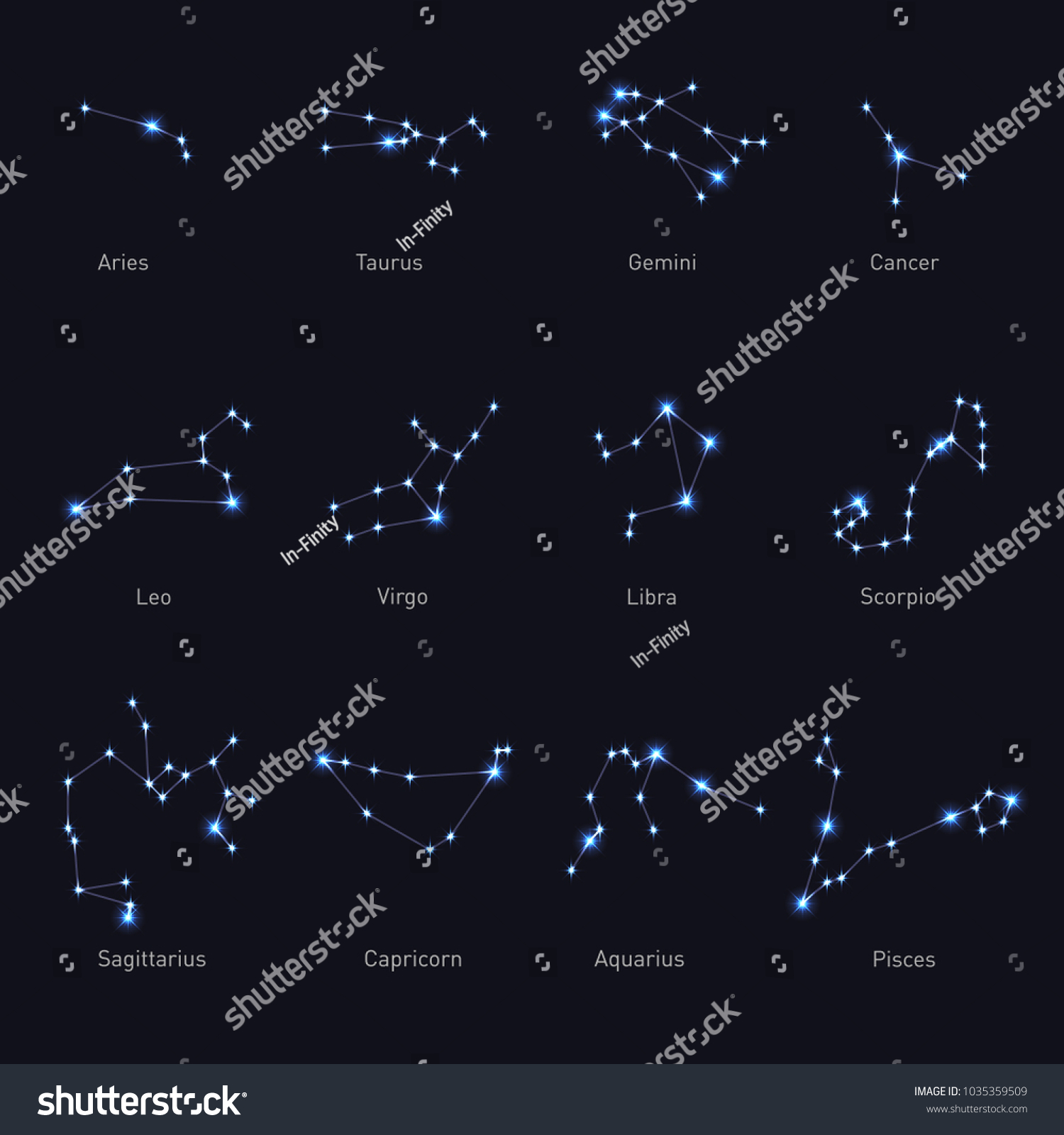 Zodiac Constellations Set Space Stars Stock Illustration 1035359509 ...