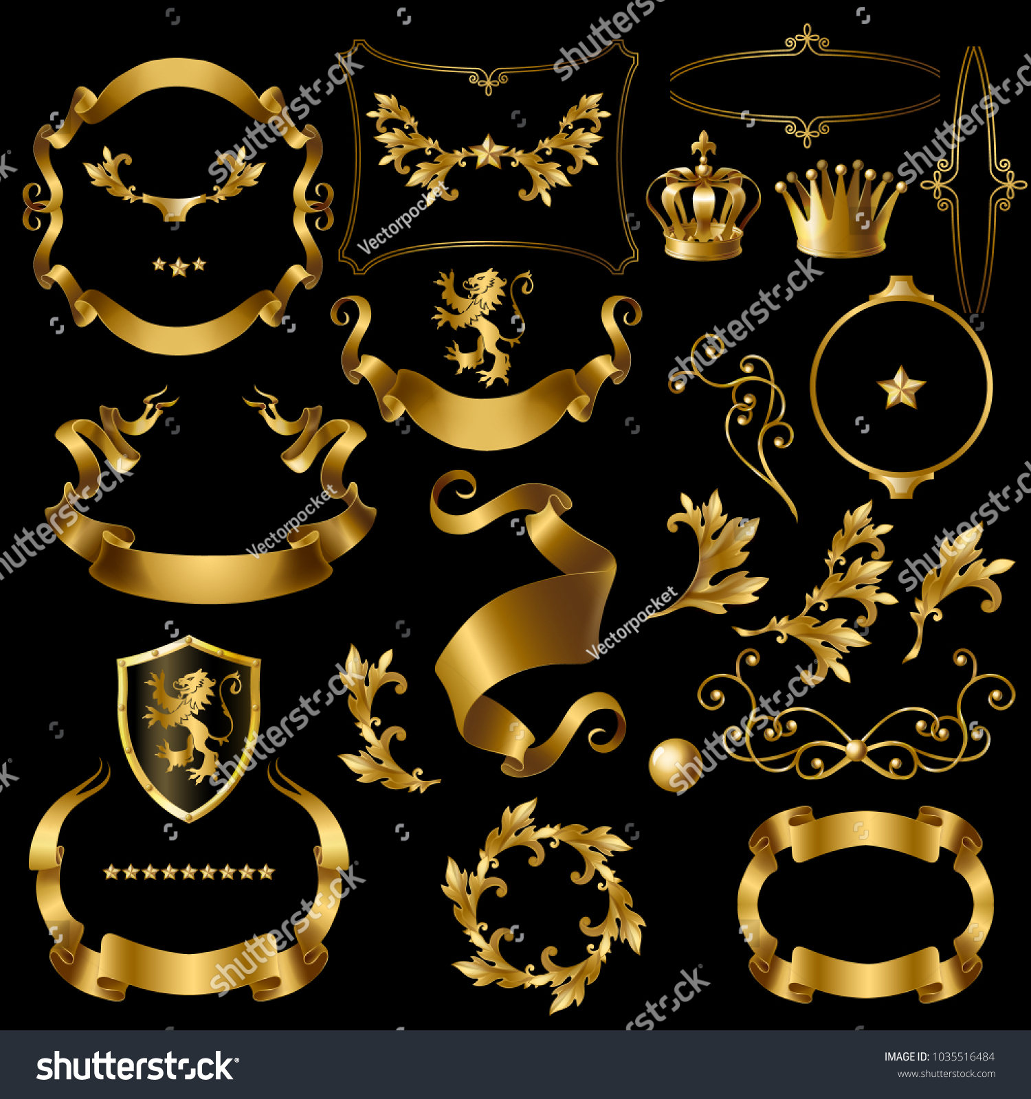 Vector Set Decorative Golden Elements Heraldic Stock Vector (Royalty ...