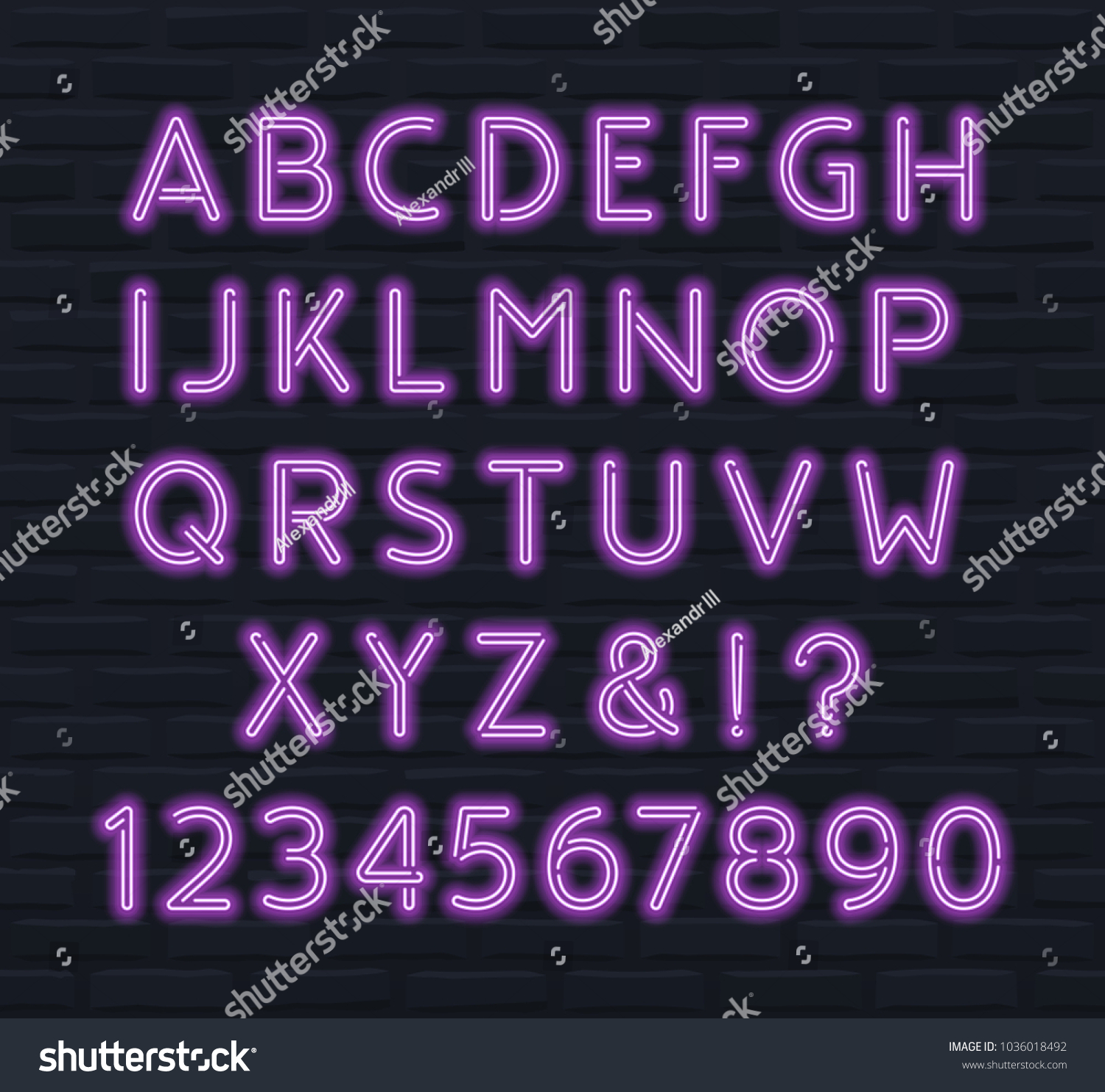 Neon Font Capital Letters Numbers Stock Vector (Royalty Free ...