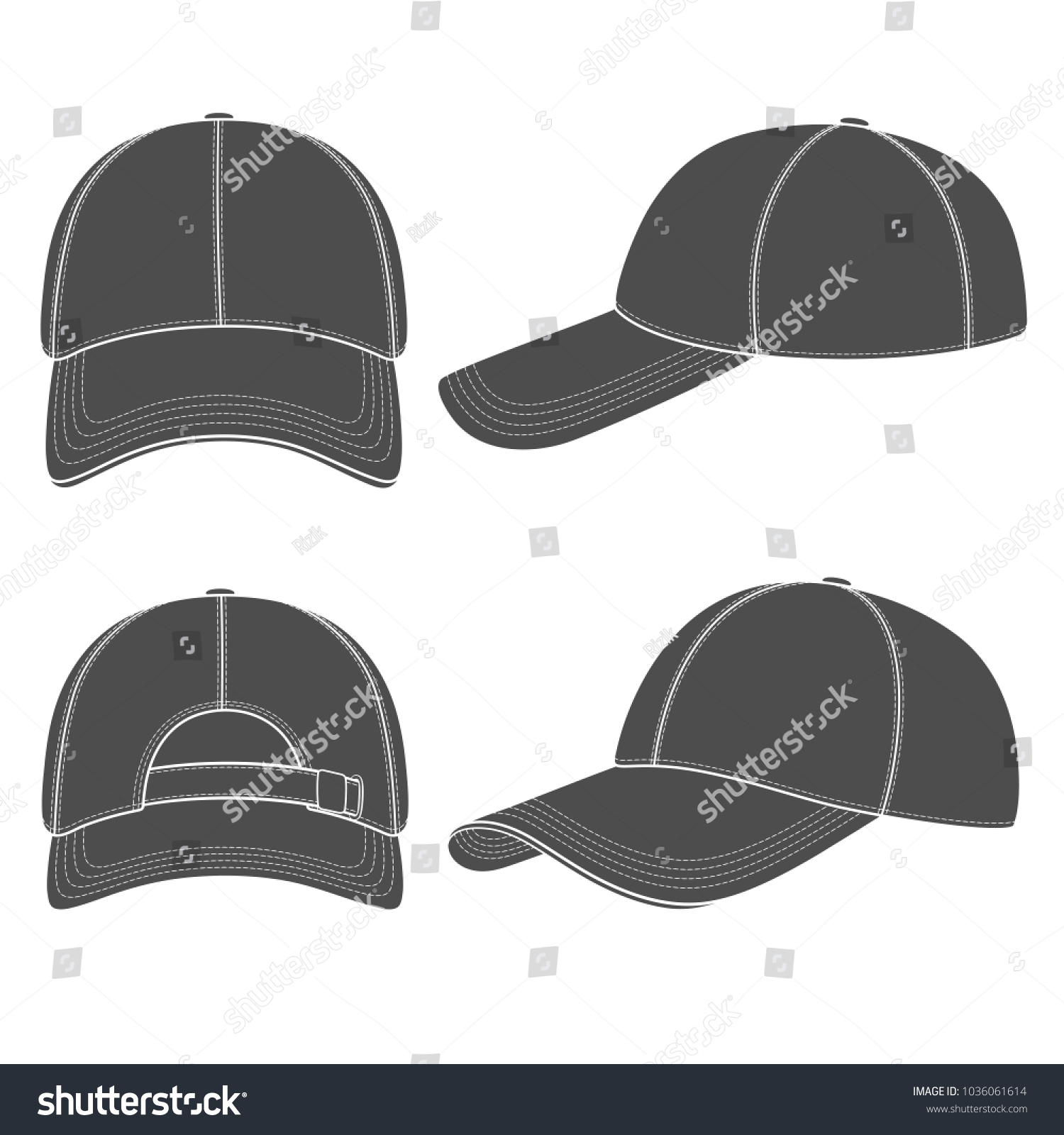 Set Black White Illustrations Baseball Cap Stock Vector (Royalty Free ...