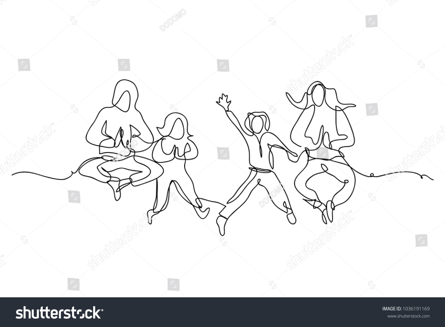 Continuous Line Drawing Group Friends Jumping Stock Vector (royalty 