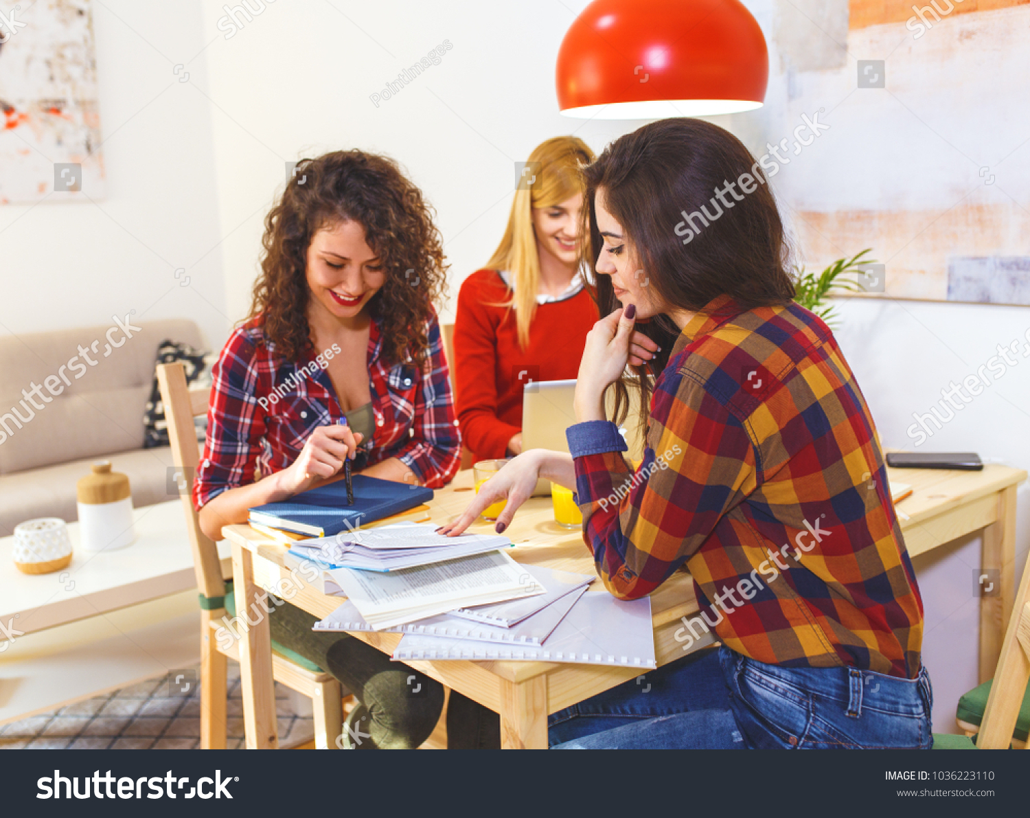 Group Female Students Study Home Learning Stock Photo 1036223110 ...