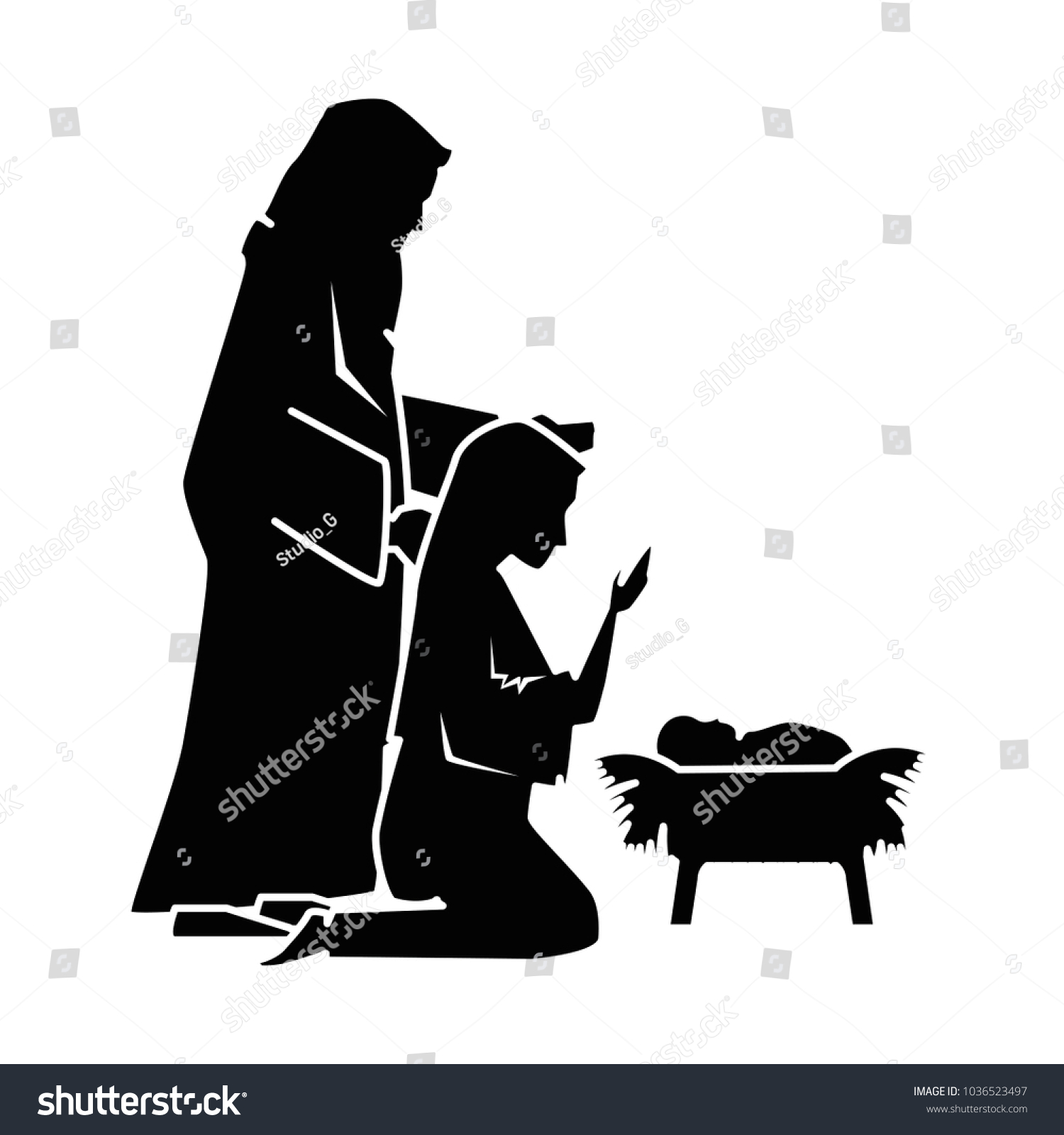 Holy Family Silhouette Christmas Characters Stock Vector (Royalty Free ...